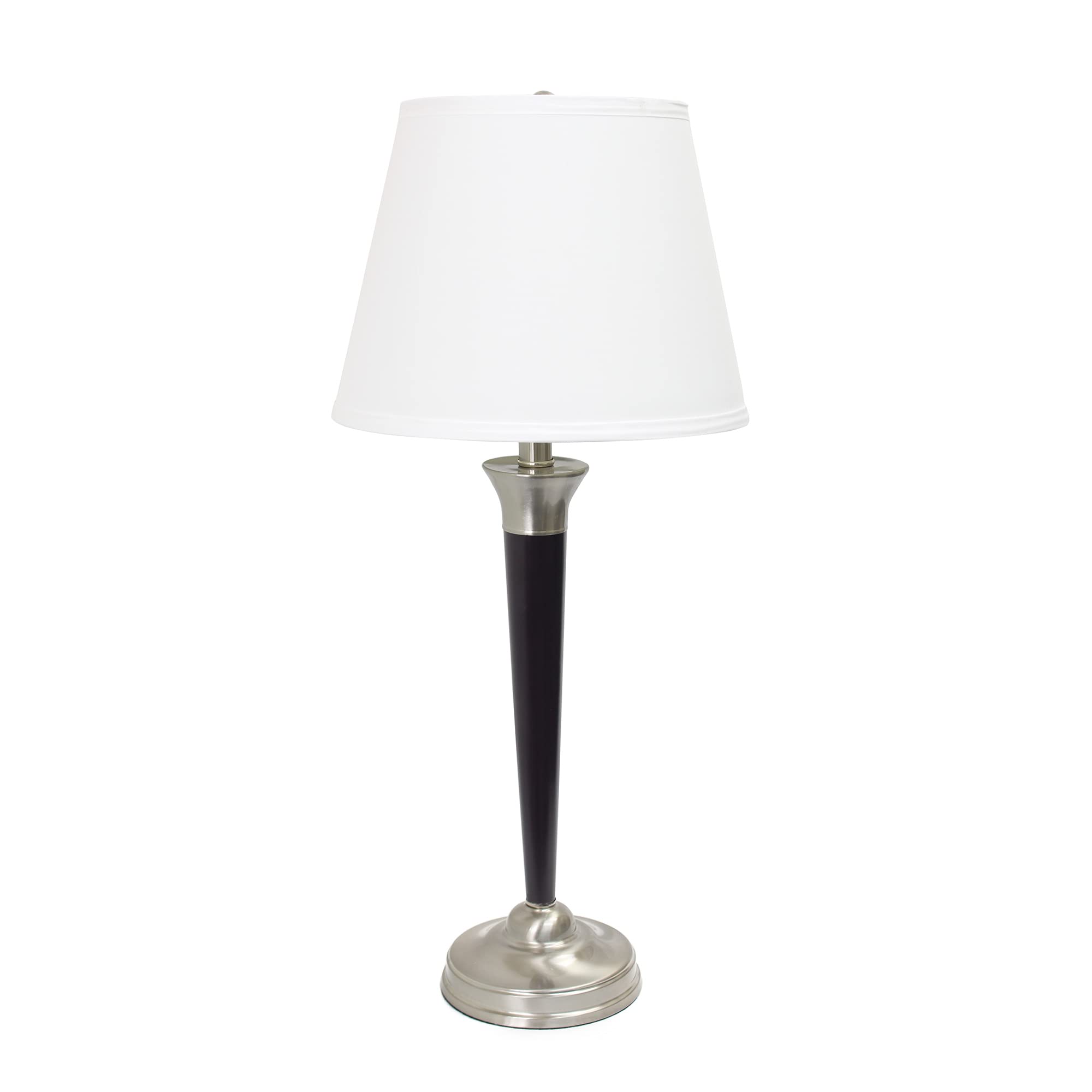 Elegant LC1018-MBC Malbec Black & Brushed Nickel 3-Piece Lamp Set (2 Table Lamps + 1 Floor Lamp) with White Fabric Shades - Modern Lighting for Living Room, Bedroom & Office Decor