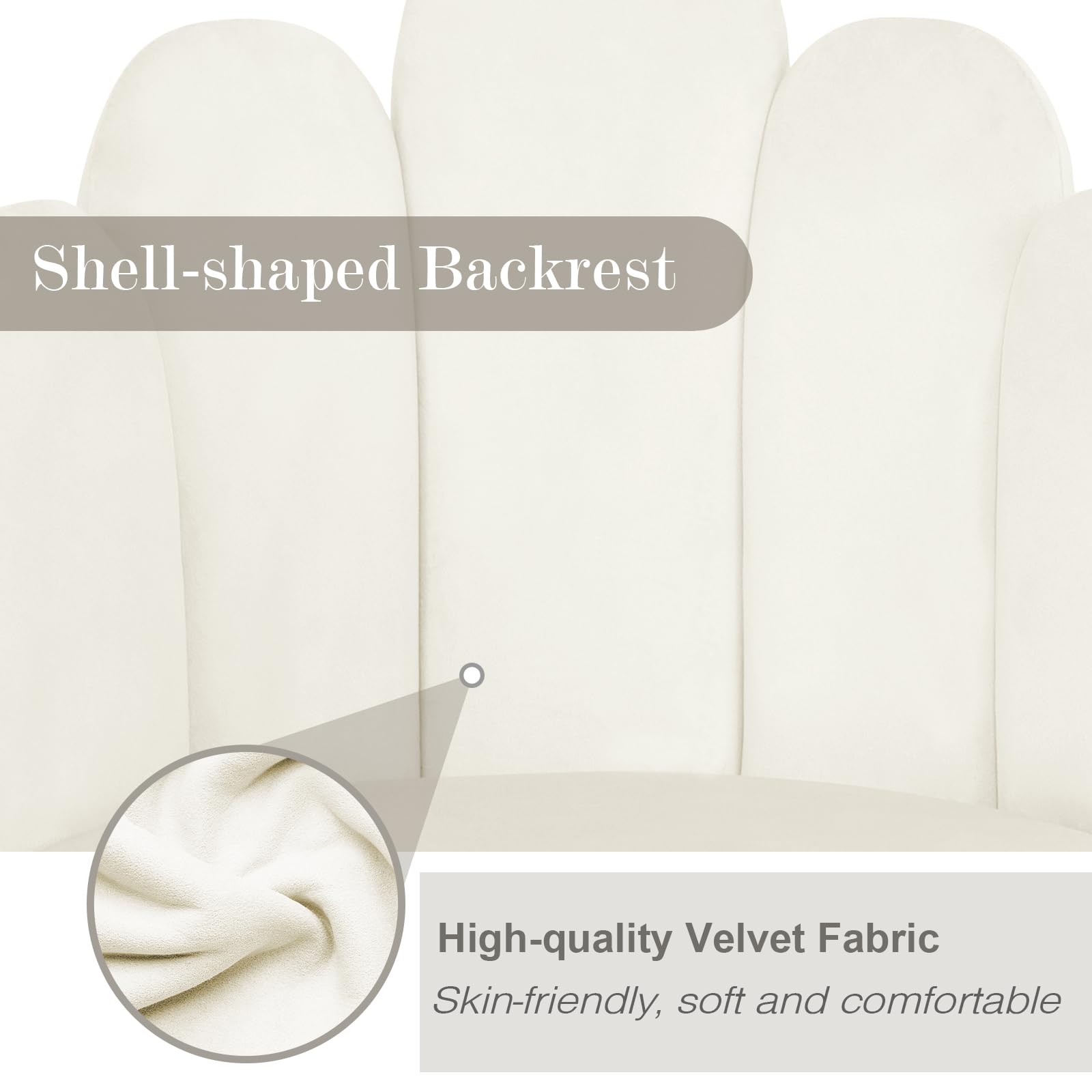 Midcentury Modern Velvet Vanity Chair with Gold Legs - Cream Makeup Chair with Back Support for Bedroom, Living Room & Dressing Room | Perfect for Glamorous Makeup Sessions & Elegant Home Decor