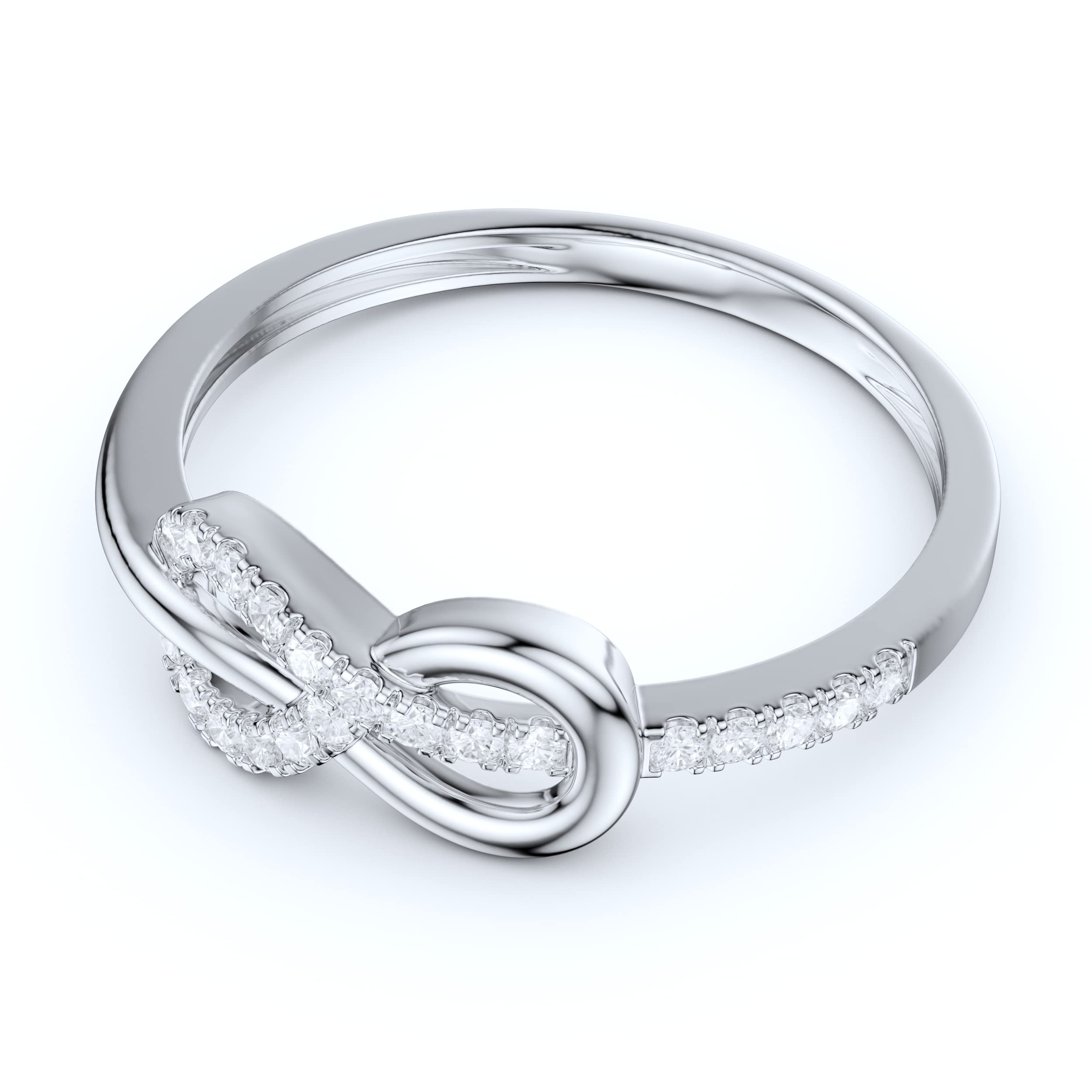 14K White Gold Infinity Love Knot Ring with Simulated Diamond or Genuine Moissanite - Promise Ring, Couple Rings, Anniversary Gift for Her/Him, Wedding Band, Romantic Jewelry for Valentine's Day