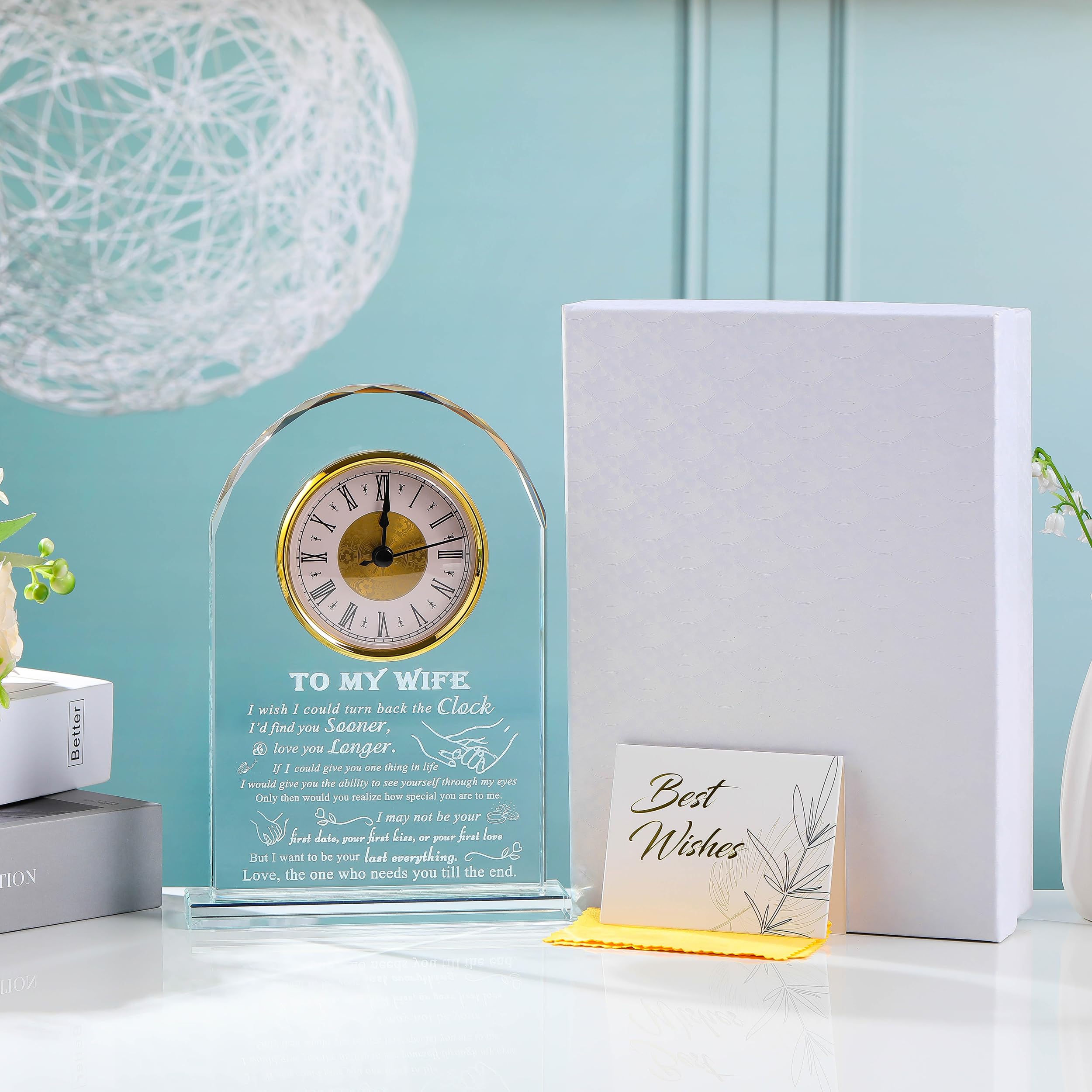 Personalized Crystal Clock Gift for Wife - Unique Anniversary, Birthday & Wedding Present from Husband - Thoughtful Keepsake for Her Desk, Office or Home Decor