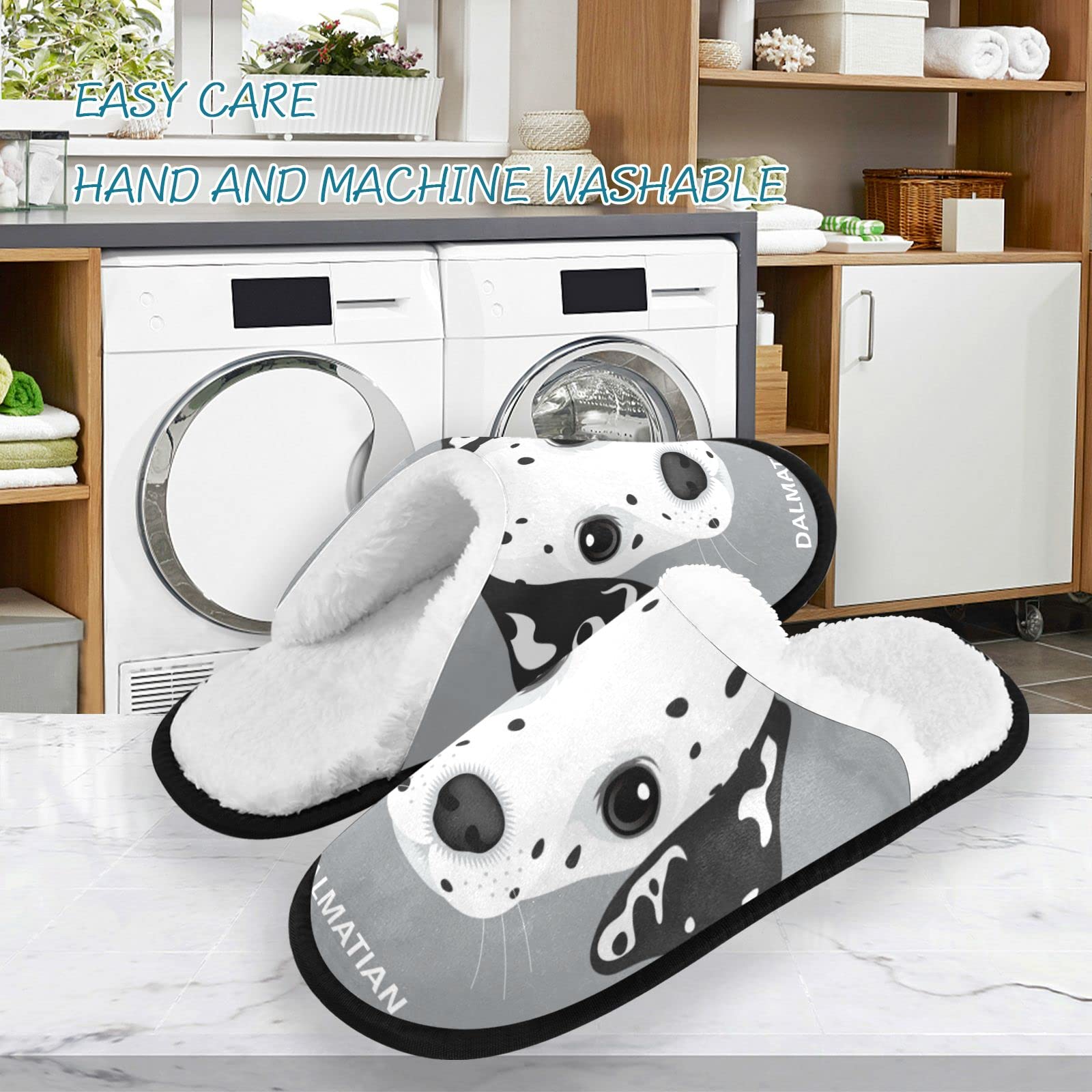 Boccsty Dalmatian Puppy Dog Spa Slippers - Memory Foam House Slippers for Women & Men - Cozy Home Shoes for Indoor Relaxation & Spa Days