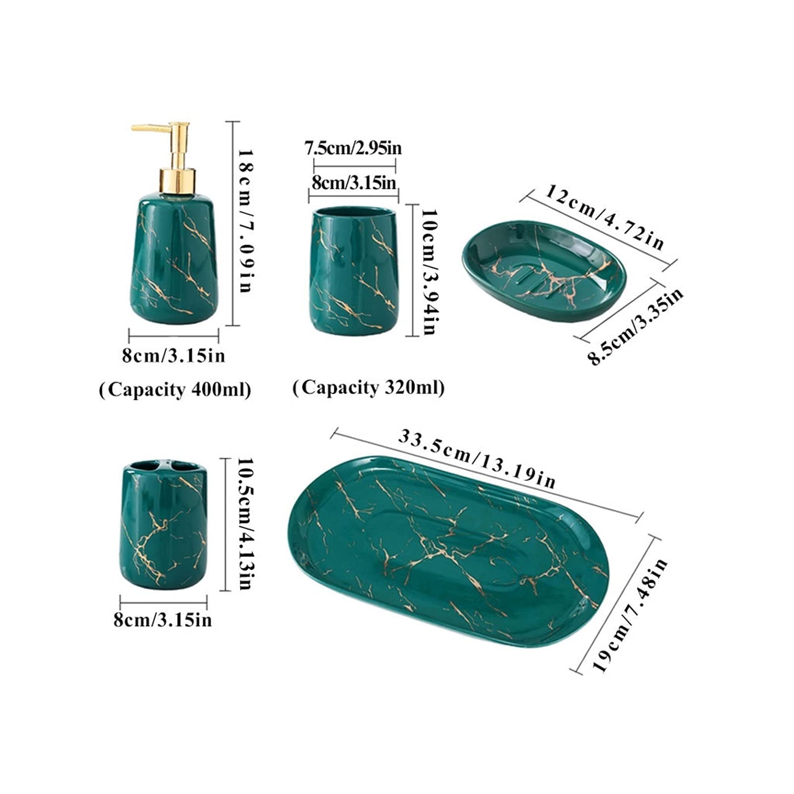 Premium 6-Piece Ceramic Bathroom Accessories Set - Refillable Liquid Soap Dispenser, Toothbrush Holder, Tumbler, Soap Dish & Tray | Elegant Hotel & Home Decor for Bathroom, Restroom, Kitchen Sink Organization