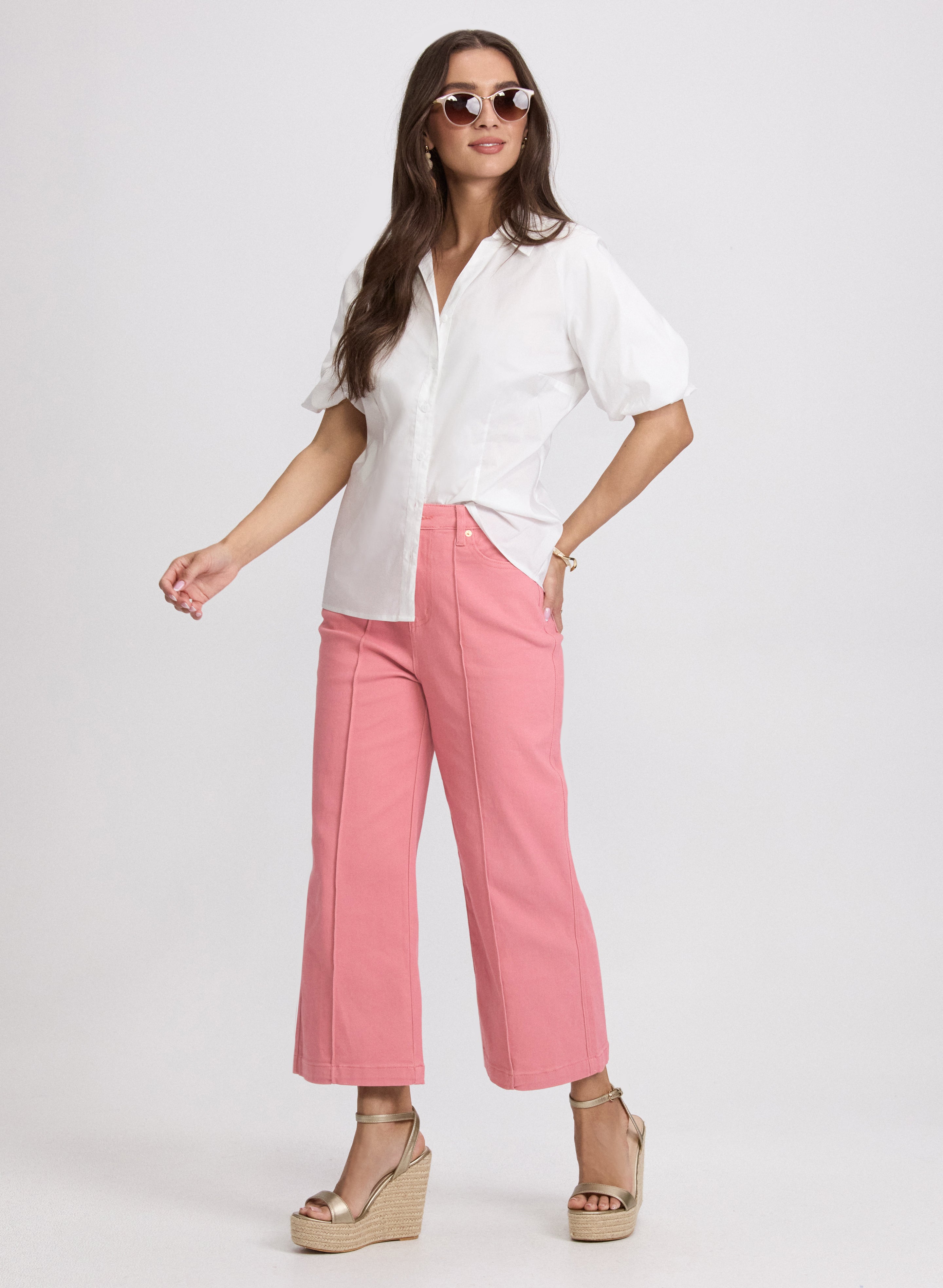 Cropped Flare Leg Jeans for Women - High Waisted Stretch Denim Pants - Vintage 70s Style Jeans for Casual Outfits & Boho Fashion