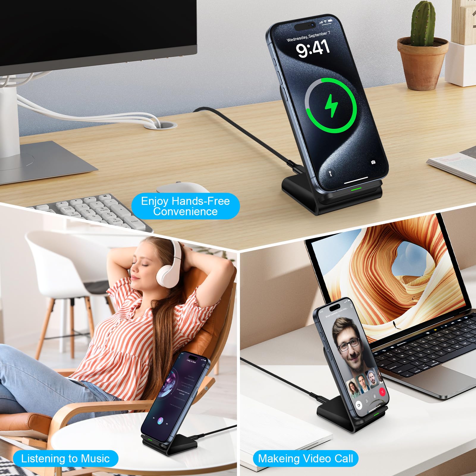 Samsung Wireless Charger Stand - Fast Charging Pad for Samsung Galaxy S24 Ultra/S24+/S24/S23 FE/S22/S21/S20/S10/S9/S8 & iPhone 15 Pro Max/15 Plus/14 - Desktop Charging Station with Adapter | Perfect for Home, Office & Nightstand Use