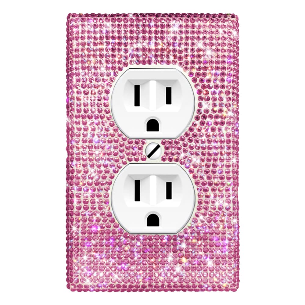 WIRESTER Pink Sparkling Crystal Rhinestone Wall Plate Cover - Decorative Duplex Outlet Cover for Bedroom, Bathroom & Living Room Decor