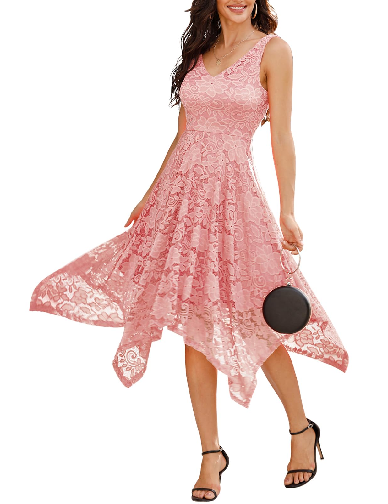 Meetjen Women's Elegant Lace Cocktail Party Dress 2025 - Handkerchief Hem Bridesmaid & Prom Formal Gown for Wedding Guest | Perfect for Evening Events, Cocktail Parties & Special Occasions