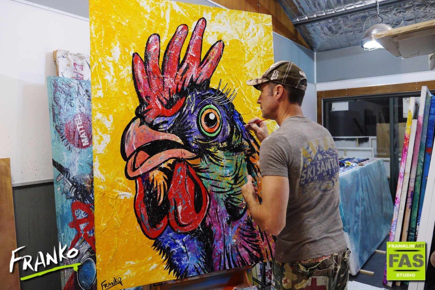 Vibrant Rooster Pop Art Painting - 140cm x 100cm Yellow Cock Wall Decor for Modern Home & Office | Unique Kitchen & Dining Room Artwork