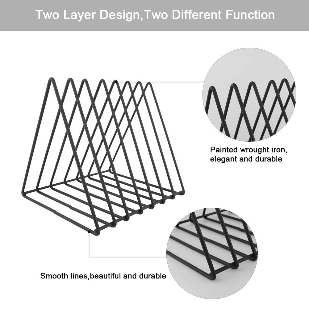 Metal Wire Magazine Holder & Desk Organizer - 7-Section Triangle File Organizer for Office, Vinyl Records, Documents - Black Pack of 2 | Perfect for Home Office, Study Room & Workspace Organization