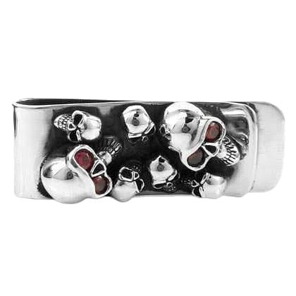Red Garnet Skull Sterling Silver Money Clip for Bikers - Perfect for Motorcycle Enthusiasts & Gift Giving