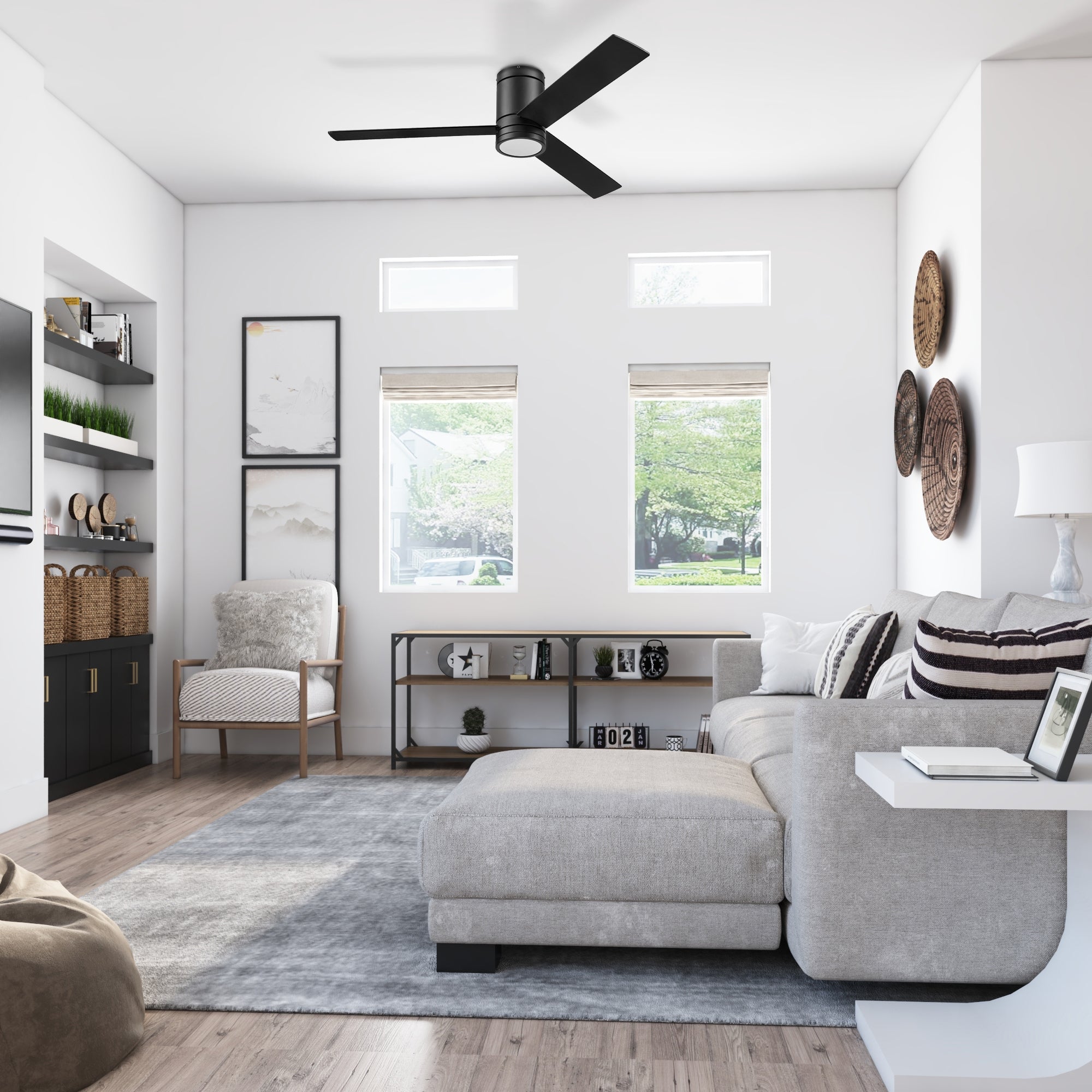 52 Inch Matte Black Ceiling Fan with Remote Control - Energy Efficient, Quiet Operation for Living Room, Bedroom, or Office