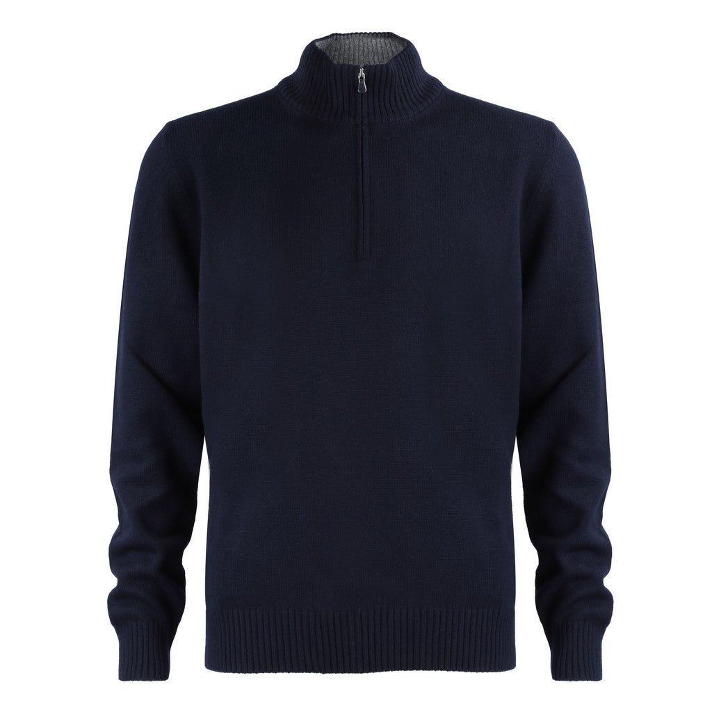 GRAN SASSO Navy Blue Mock Zip Knit Sweater for Men - Stylish Casual Pullover for Fall & Winter Outfits