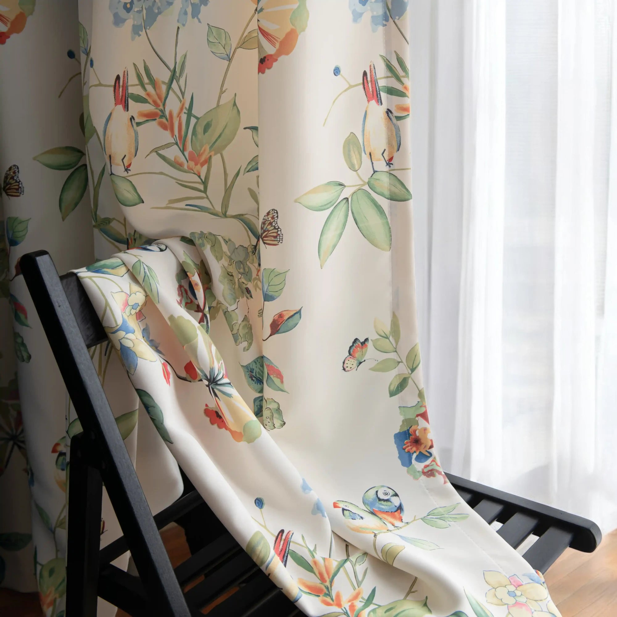 Keira Countryside Botanical Bird Print Custom Blackout Curtains for Bedroom & Living Room - Floral Bird Design for Privacy & Light Blocking