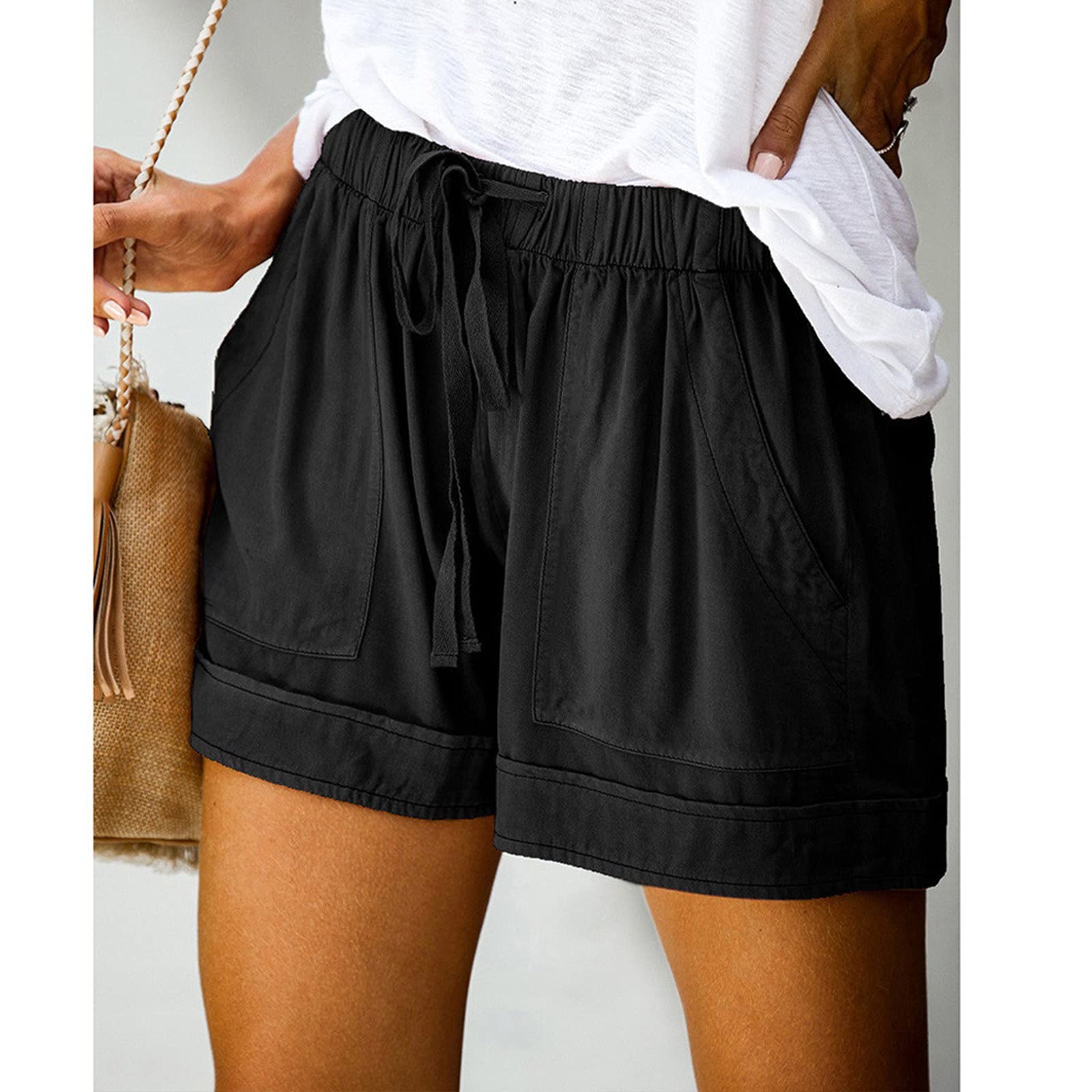 Trendy Women's Summer Shorts with Pockets - Comfy Elastic Waist for Beach & Casual Wear