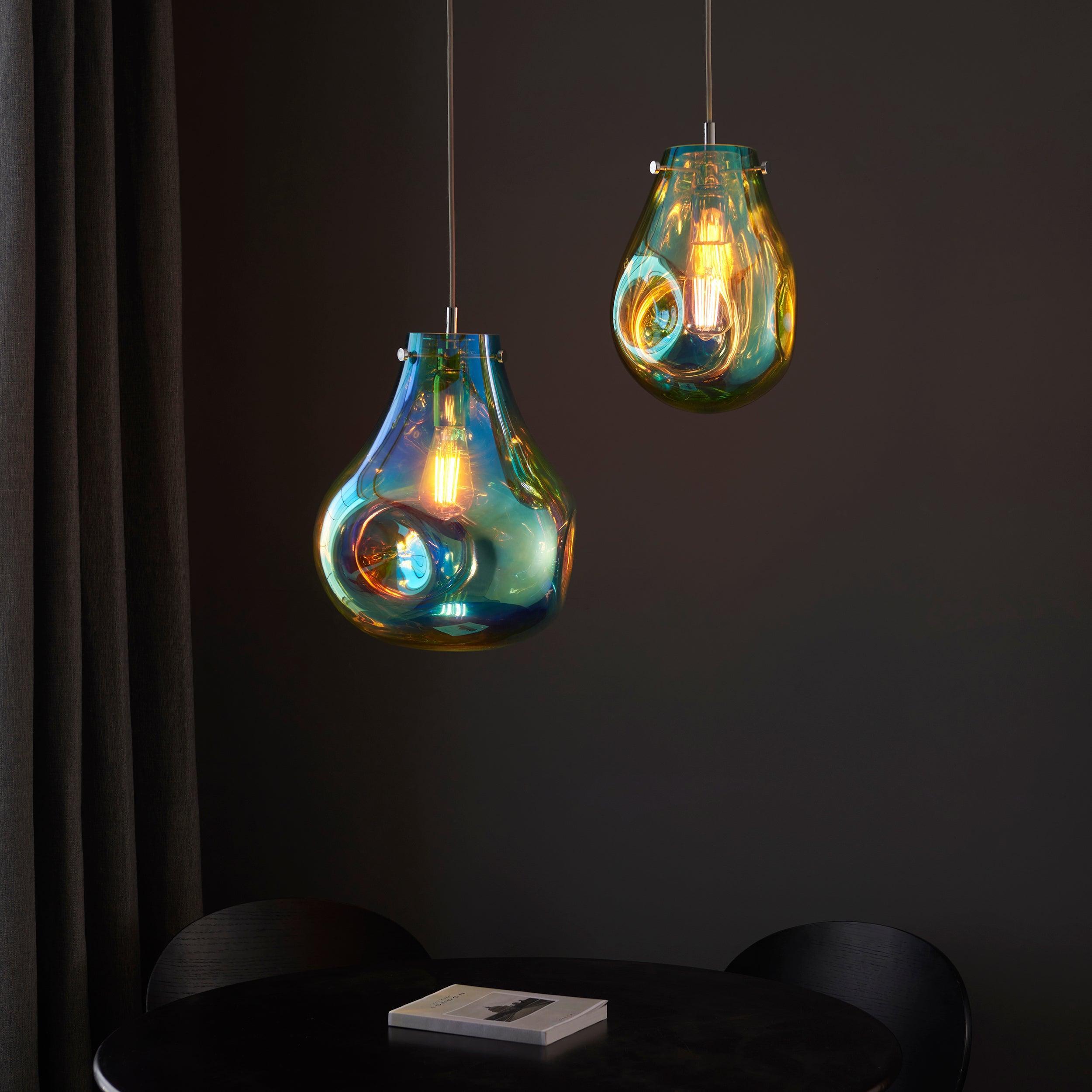 Stylish Dazzle Large Blown Glass & Chrome Pendant Light Fixture - Modern Ceiling Lighting for Dining Room, Kitchen Island, or Living Room Decor