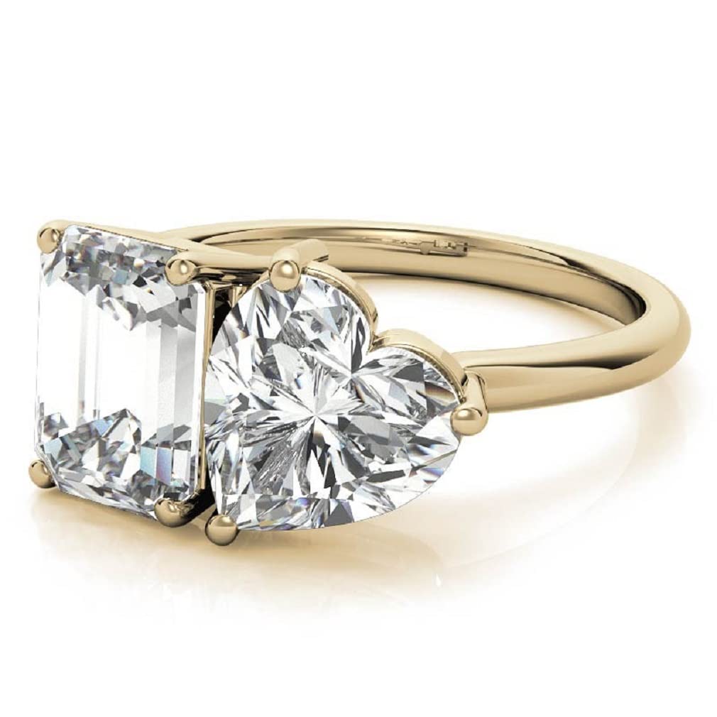 Handmade 10K/14K/18K Solid Yellow Gold Engagement Ring with 2.5 TCW Emerald & Heart Brilliant Cut Moissanite - Solitaire Wedding Ring Set for Women, Anniversary & Promise Gift - Perfect for Proposals, Bridal Jewelry & Romantic Occasions