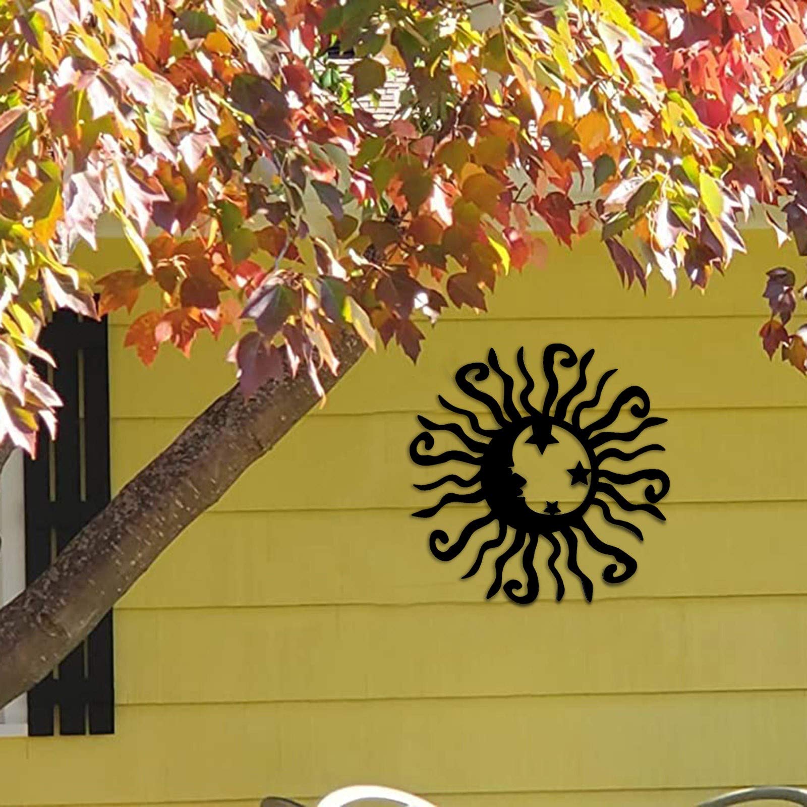 Yowein Wacky Sun Metal Wall Art - Rustic Black Steel Spiral Sun & Moon Decor for Indoor & Outdoor Use - Unique Wall Decor for Living Room, Garden, Patio, and Office Spaces