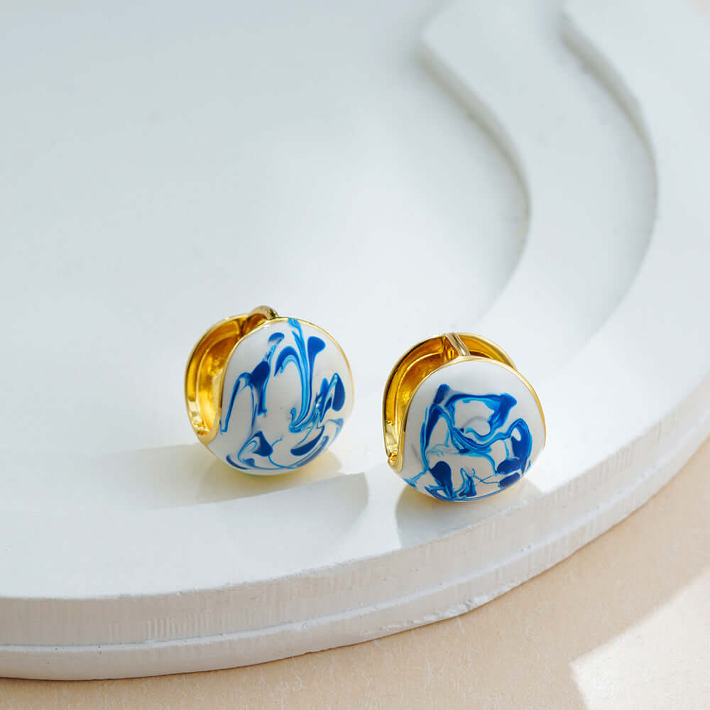 Elegant Porcelain Marble Clip-On Earrings Studs | T224 | Perfect for Weddings, Parties & Special Occasions