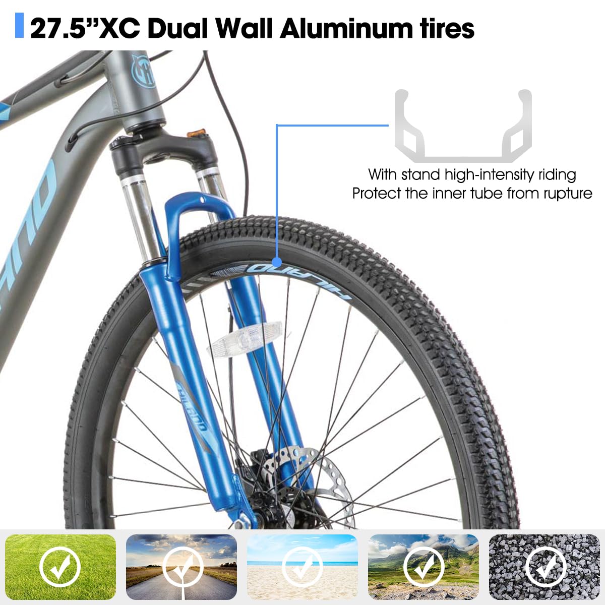 Hiland 27.5 Inch Mountain Bike for Adults - 21 Speed Gears, Aluminum Frame, Hydraulic Disc Brakes & Lock-Out Suspension Fork - Perfect for Men & Women - Ideal for Trail Riding, Commuting & Outdoor Adventures