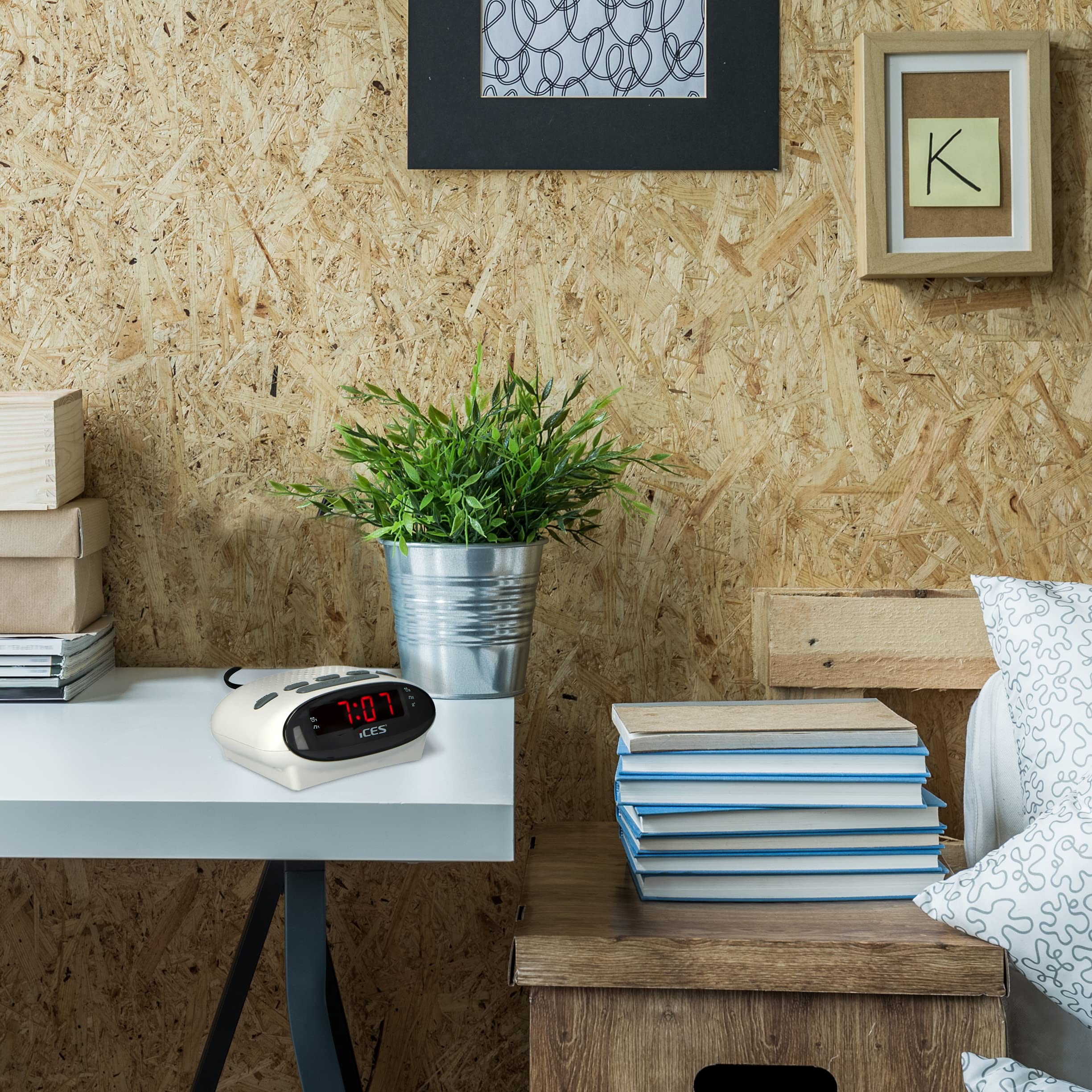 ICR-210 White FM Alarm Clock Radio with PLL-FM Tuner, Built-in Speakers, LED Display, Dual Alarms & Snooze Function - Perfect for Bedroom, Office, and Travel