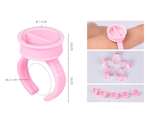 Pink Glue Rings 100PCS - Tattoo & Eyelash Extension Adhesive Holder for Nail Art & Makeup