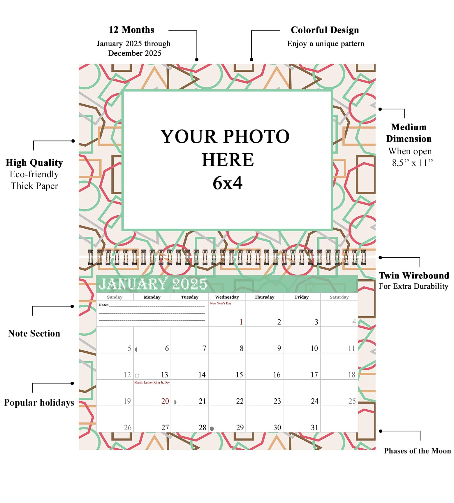 2025 Spiral-Bound Photo Frame Wall Calendar - Customizable with Your Own Photos - 12-Month Desktop & Wall Planner (Edition #011) - Perfect for Home, Office, or Gift Giving