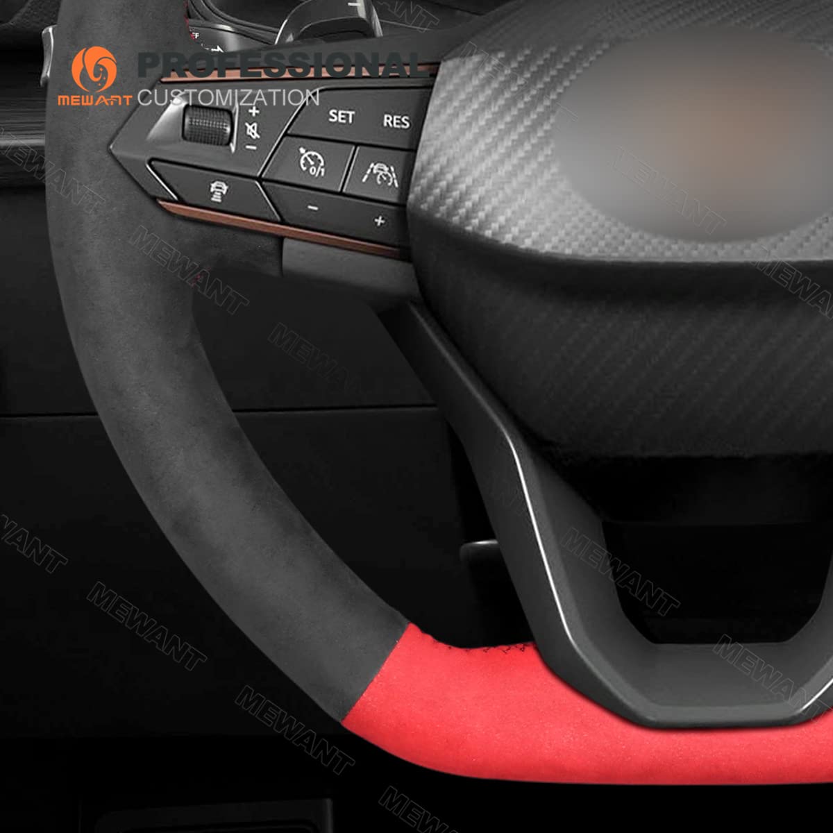 MEWANT Breathable Gray & Red DIY Steering Wheel Cover for Seat Cupra Leon 2020-2021 - Premium Car Accessories for Comfort & Grip - Perfect for Daily Commuting & Road Trips