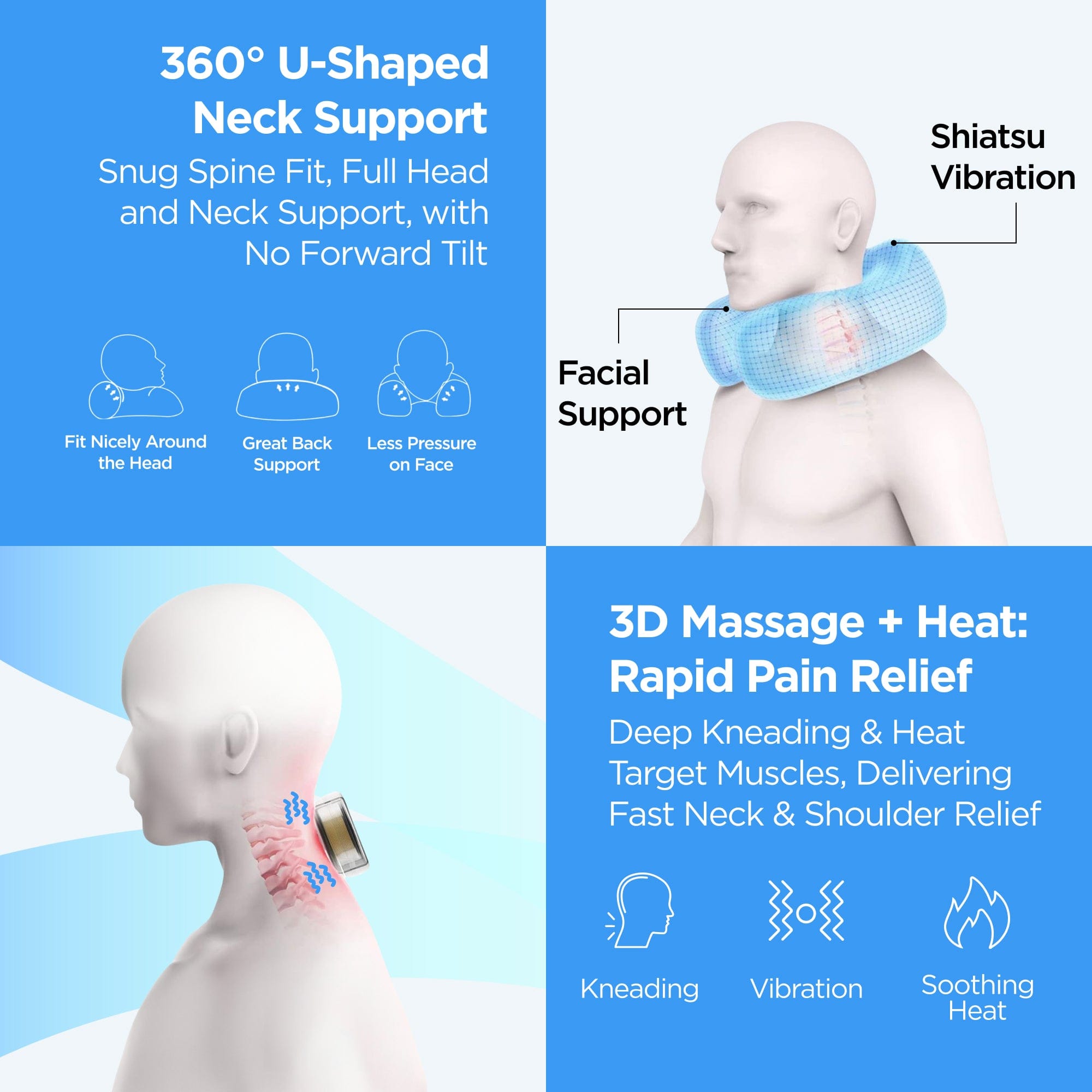 Dr Trust USA Cloudwalker Rechargeable Memory Foam Neck Pillow with Massage & Heat - Travel Pillow for Airplane, Train & Car - Pain Relief & Comfort Support for Sleeping While Traveling - Perfect for Long Flights, Road Trips & Commuting