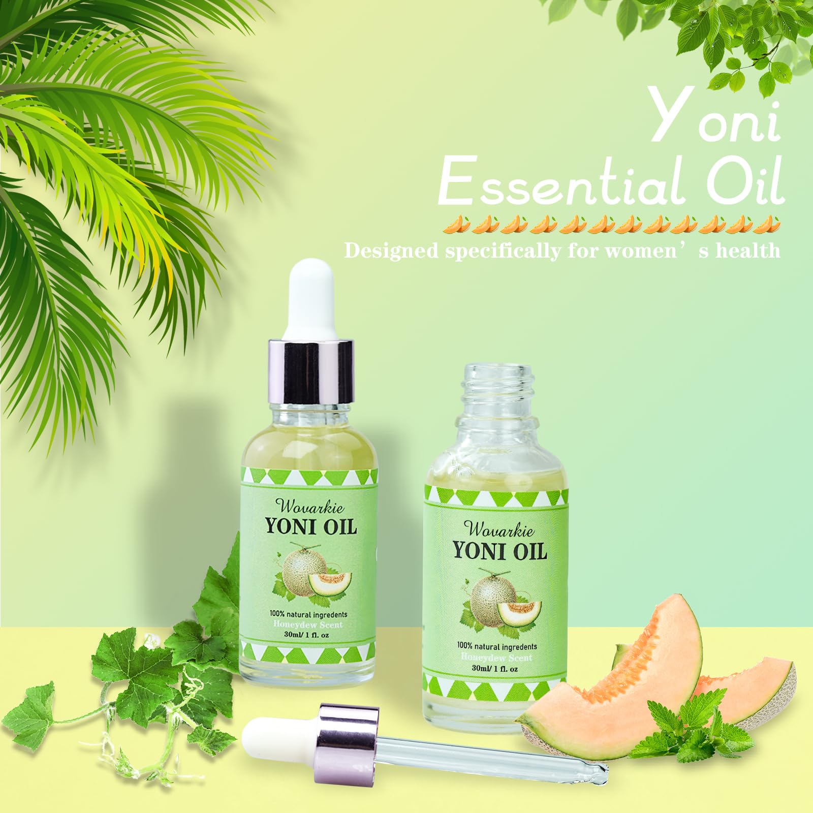 2 Packs Yoni Oil for Women - 1 fl oz/30 ml Feminine Intimate Deodorant, pH Balancing & Odor Eliminating Serum with Honeydew Essential Oils, 100% Natural Feminine Care for Daily Use & Sensitive Skin