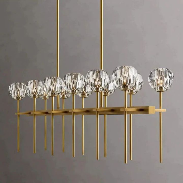 Crystal Ball Double Linear Chandelier - 60 Inch Modern LED Pendant Light for Dining Room, Living Room, Bedroom & Kitchen | Dimmable Hanging Fixture with Clear Glass Shades | Perfect for Home, Office & Restaurant Decor