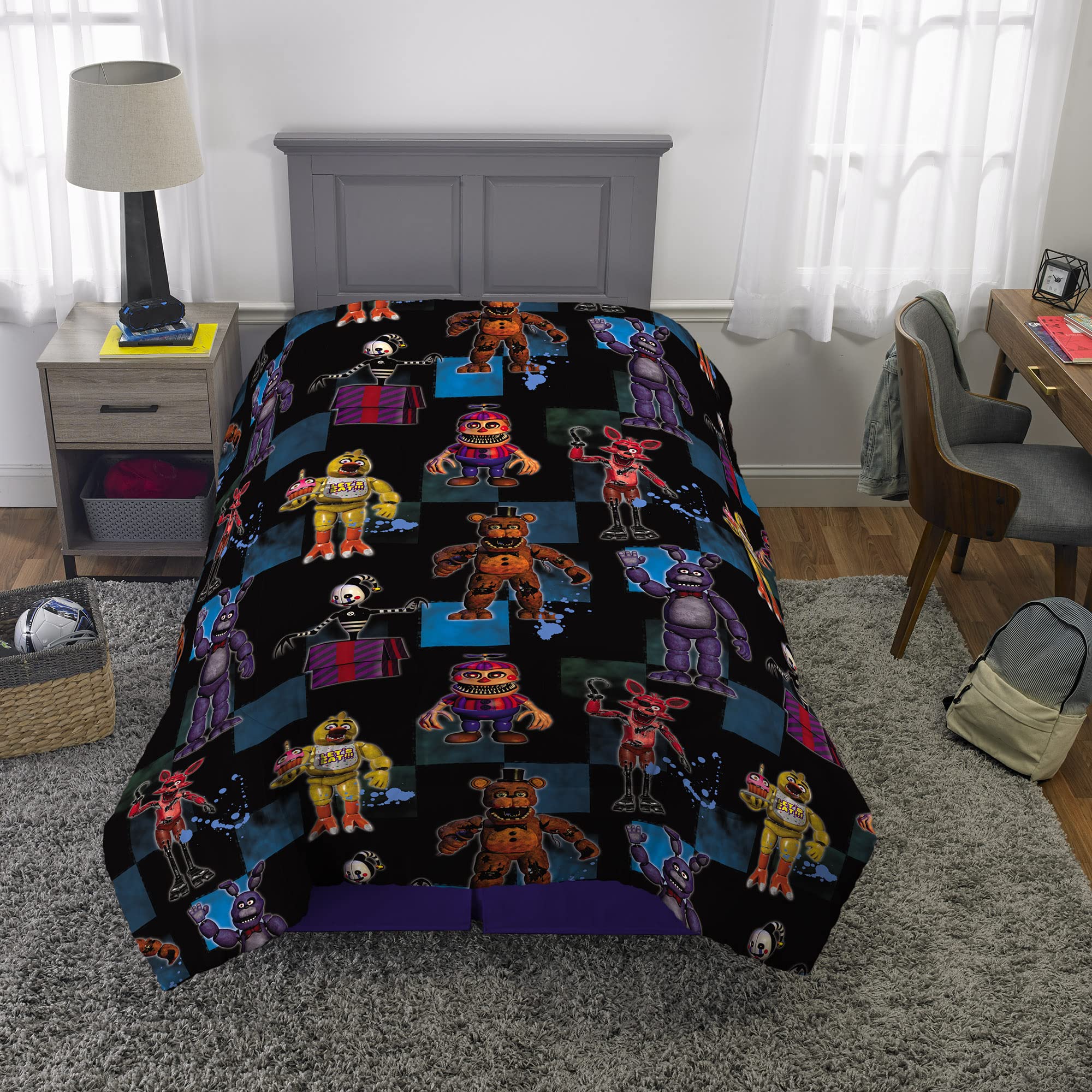 Franco Kids Bedding Set - Soft Microfiber Comforter for Twin Bed, Five Nights At Freddy's Themed - Perfect for Kids' Room Decor, Sleepovers & Gaming Themed Bedrooms
