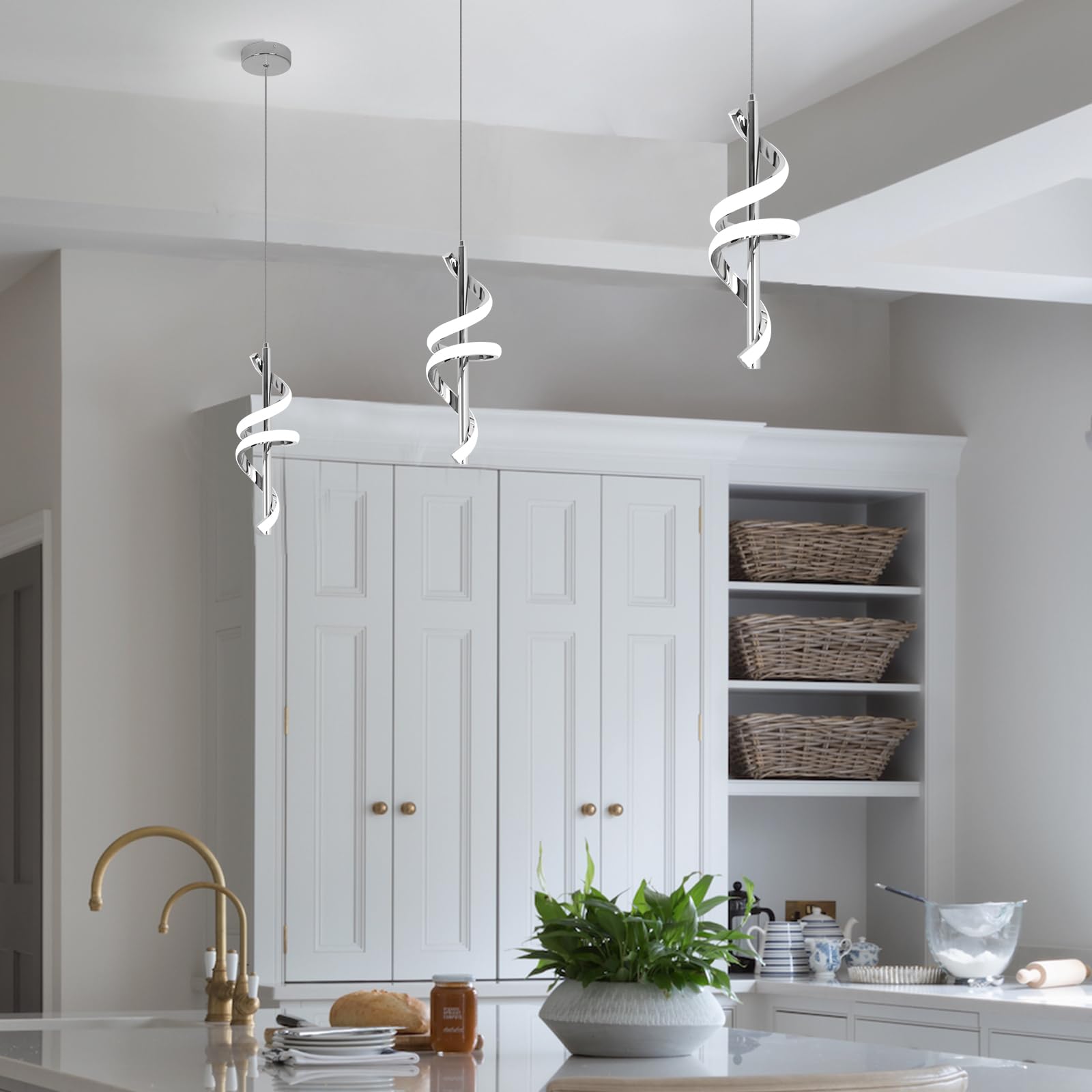 Vloitgol Spiral LED Pendant Light Fixtures - 5500K Cool White Modern Adjustable Hanging Light for Kitchen Island, Dining Room, Bedroom & Sink Areas | Energy-Efficient Lighting Solution for Home & Office Spaces