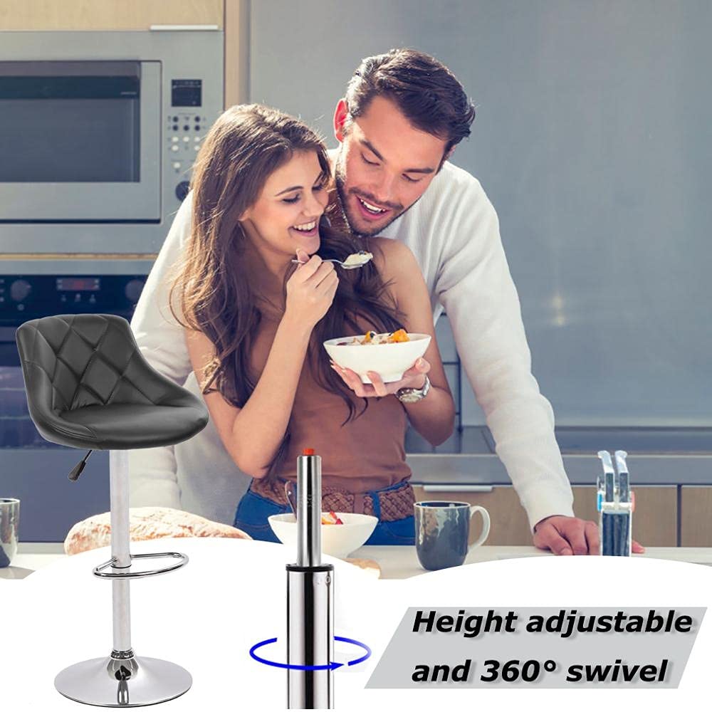 Adjustable Height Swivel Bar Stools Set of 2 - PU Leather Counter Stools for Kitchen, Bar & Dining - Indoor & Outdoor Use - Black Modern Bar Chairs for Home, Restaurant & Patio