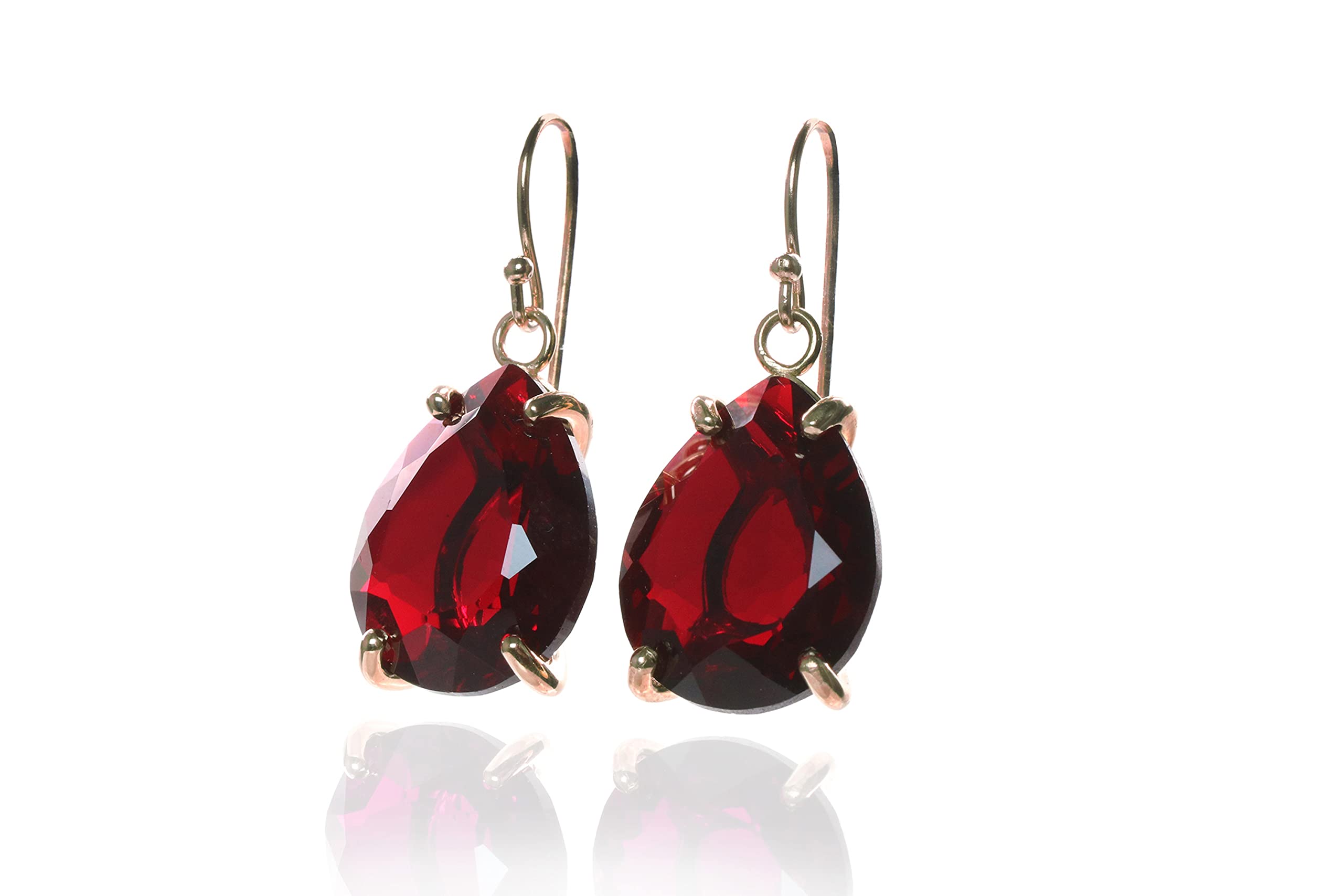 Elegant Bold Garnet Earrings for Women | January Birthstone Jewelry | Dangling Pear-Shaped Red Gemstone Earrings | Perfect for Weddings, Parties & Special Occasions | Fashionable Gift for Her
