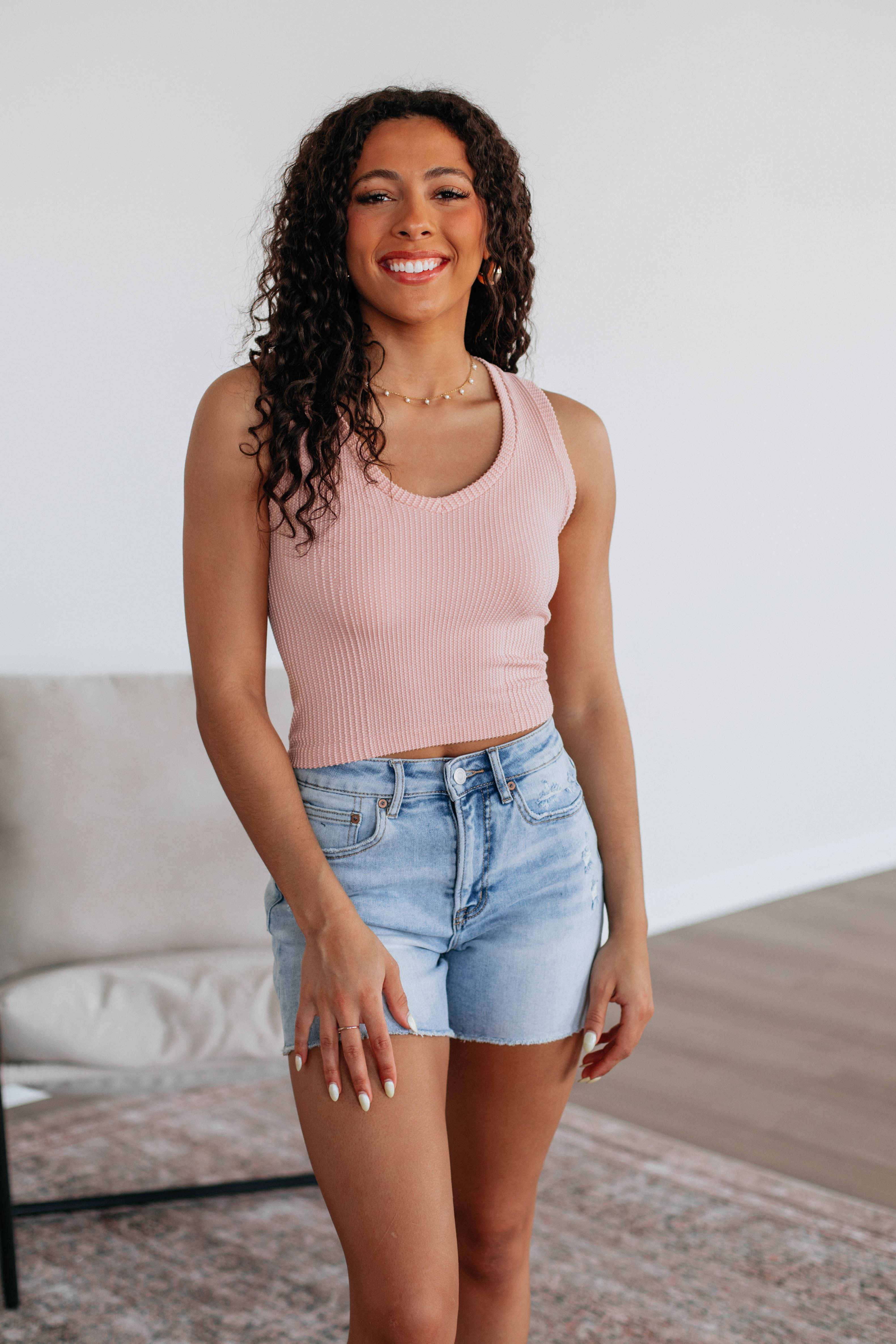 Nola Ribbed Tank Top for Women - Light Pink | Soft Stretchy Casual Wear for Summer & Layering