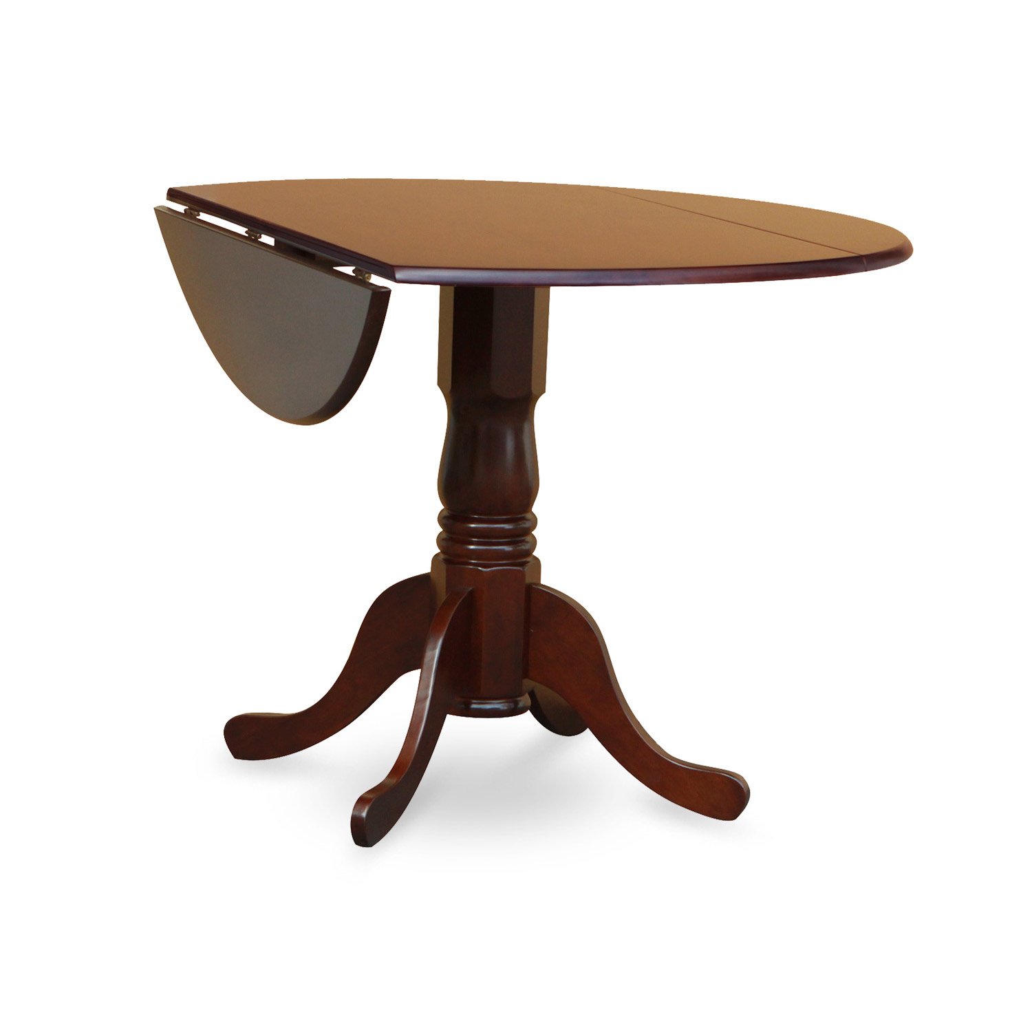 East West Furniture DLBR3-MAH-04 3-Piece Round Dining Table Set with Drop Leaf & 2 Linen Parsons Chairs, 42x42 Inch, Mahogany - Perfect for Small Spaces, Breakfast Nooks & Cozy Apartments