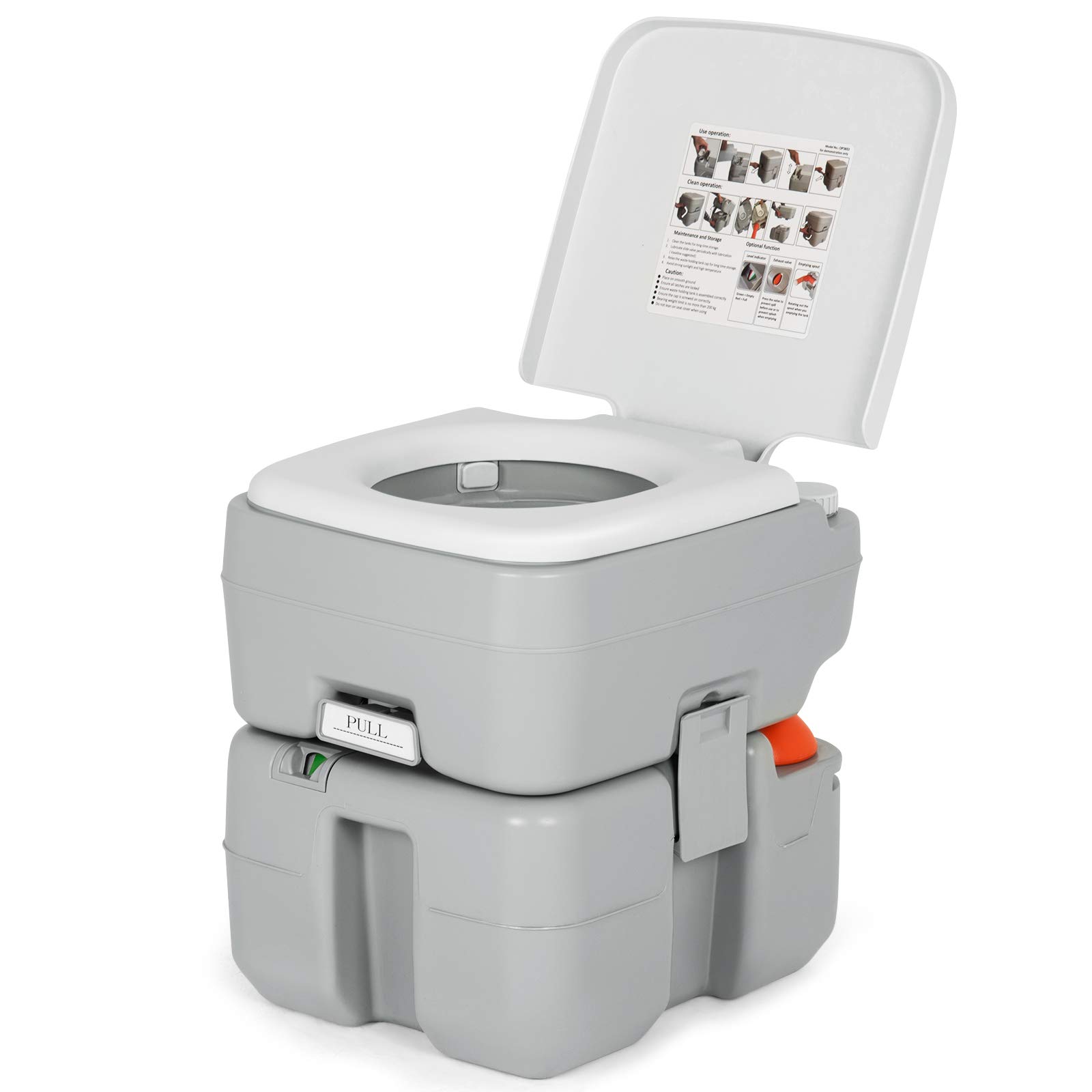 COSTWAY 20L Portable Toilet with 200kg Capacity, Leak-Proof Camping Toilet with Level Indicator - Ideal for Camping, RV, Road Trips & Outdoor Adventures