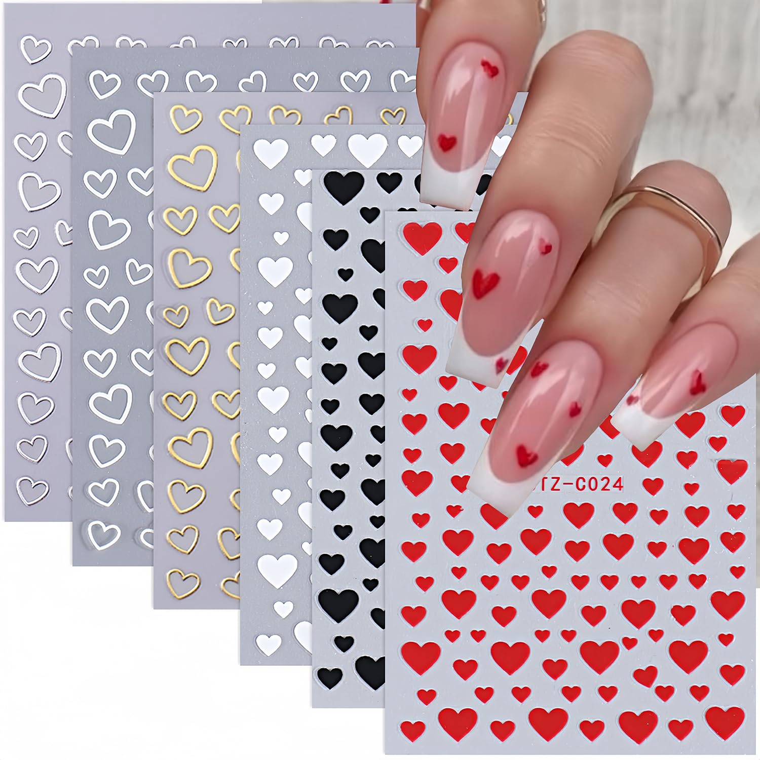 3D Heart Nail Stickers - 6 Sheets Self-Adhesive Nail Art Decals for Valentine's Day, DIY Manicure & Nail Design | Perfect for Romantic Dates, Bridal Showers, Anniversary Celebrations and Girls' Night Out