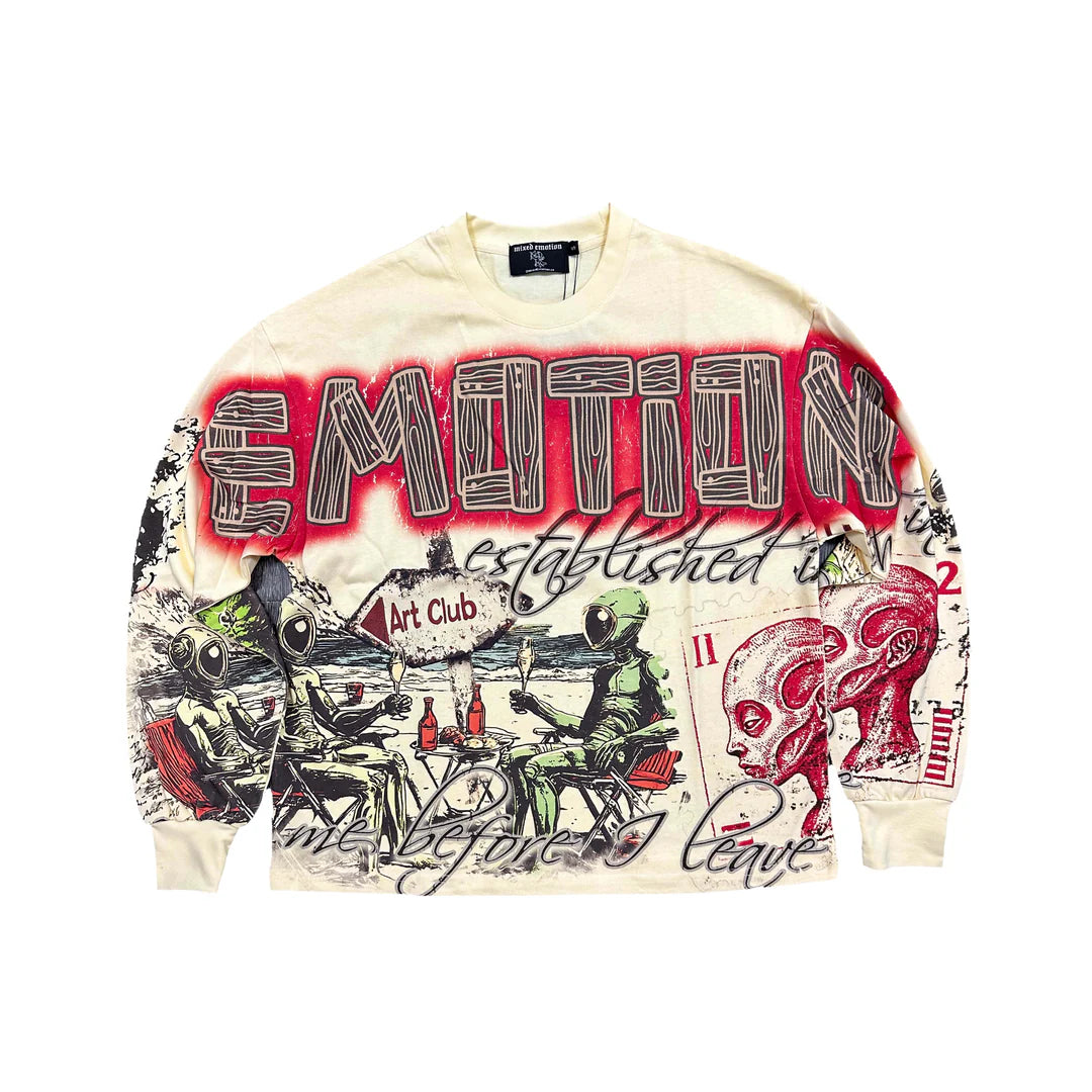 Mixed Emotions Cream 'Art Club' Long Sleeve T-Shirt - Artistic Graphic Tee for Casual Wear & Street Style