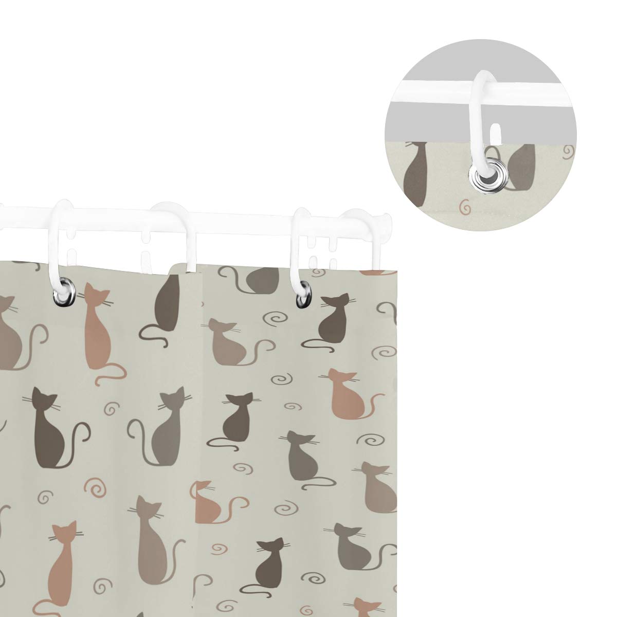 Blueangle Cute Cartoon Cat Silhouette Waterproof Shower Curtain Set with Hooks - 72x72 Inches Bathroom Decor for Kids & Adults - Perfect for Bathroom, Dorm, RV, and Apartment Decor