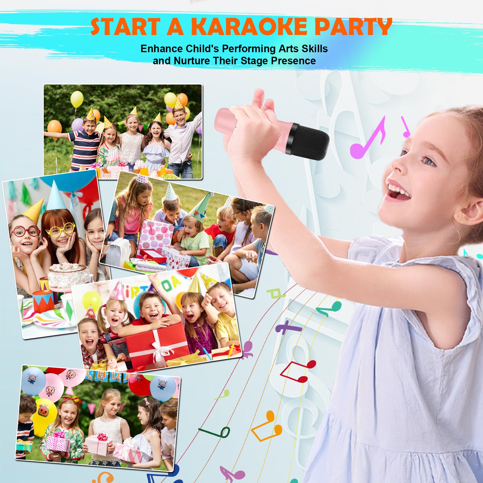 Wireless Karaoke Machine for Kids with 2 Microphones, Bluetooth Speaker & LED Lights - Portable Singing Toy for Girls & Boys, Perfect for Home Parties, Gifts & Family Fun