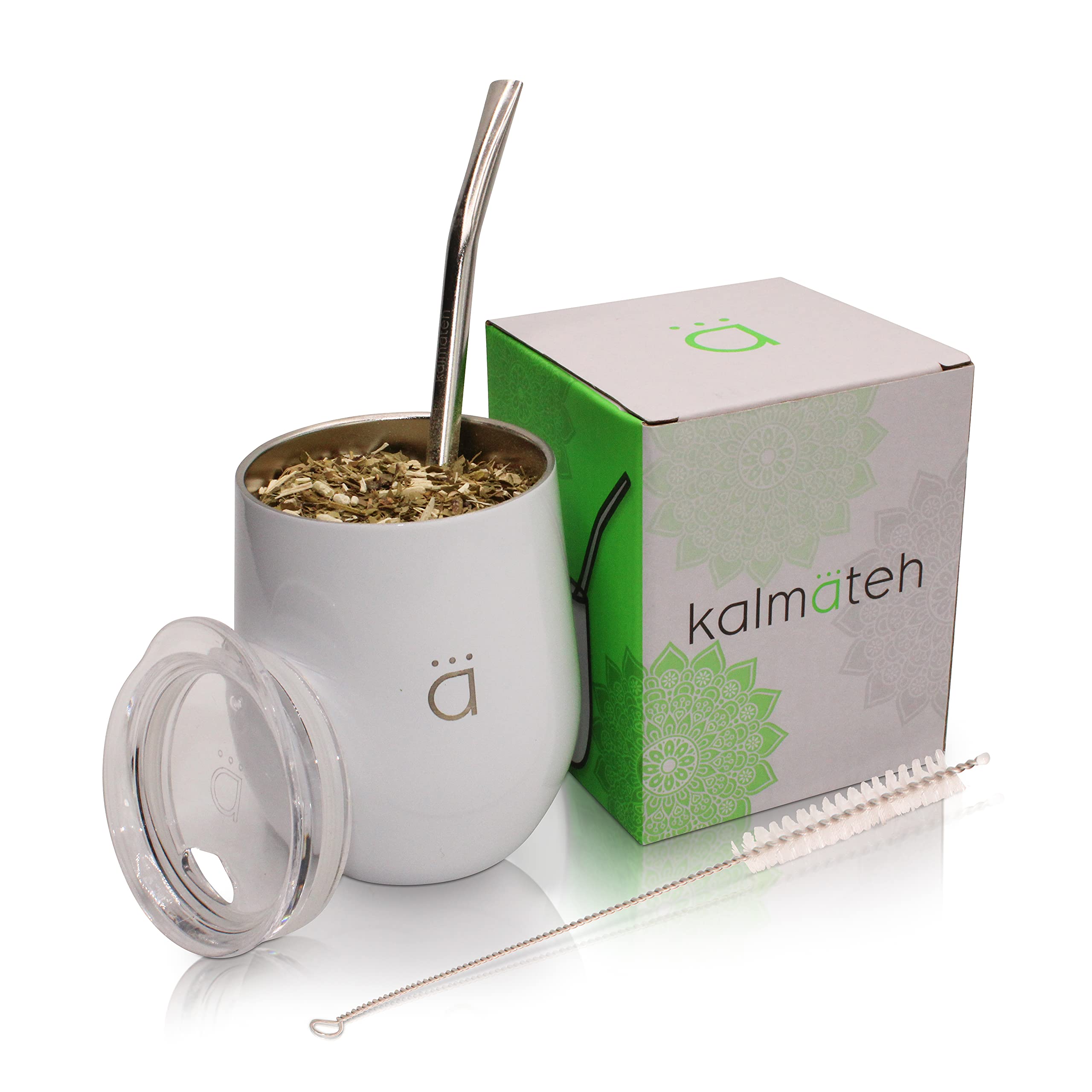 Premium Organic Yerba Mate Kit - Complete Set with Modern Mate Gourd, Insulated Thermos, Stainless Steel Bombilla & Cleaning Brush | Includes Unsmoked Yerba Mate & Durable Matera Backpack with Storage Compartments (White) | Perfect for Outdoor Adventures, Camping & Daily Energy Boost
