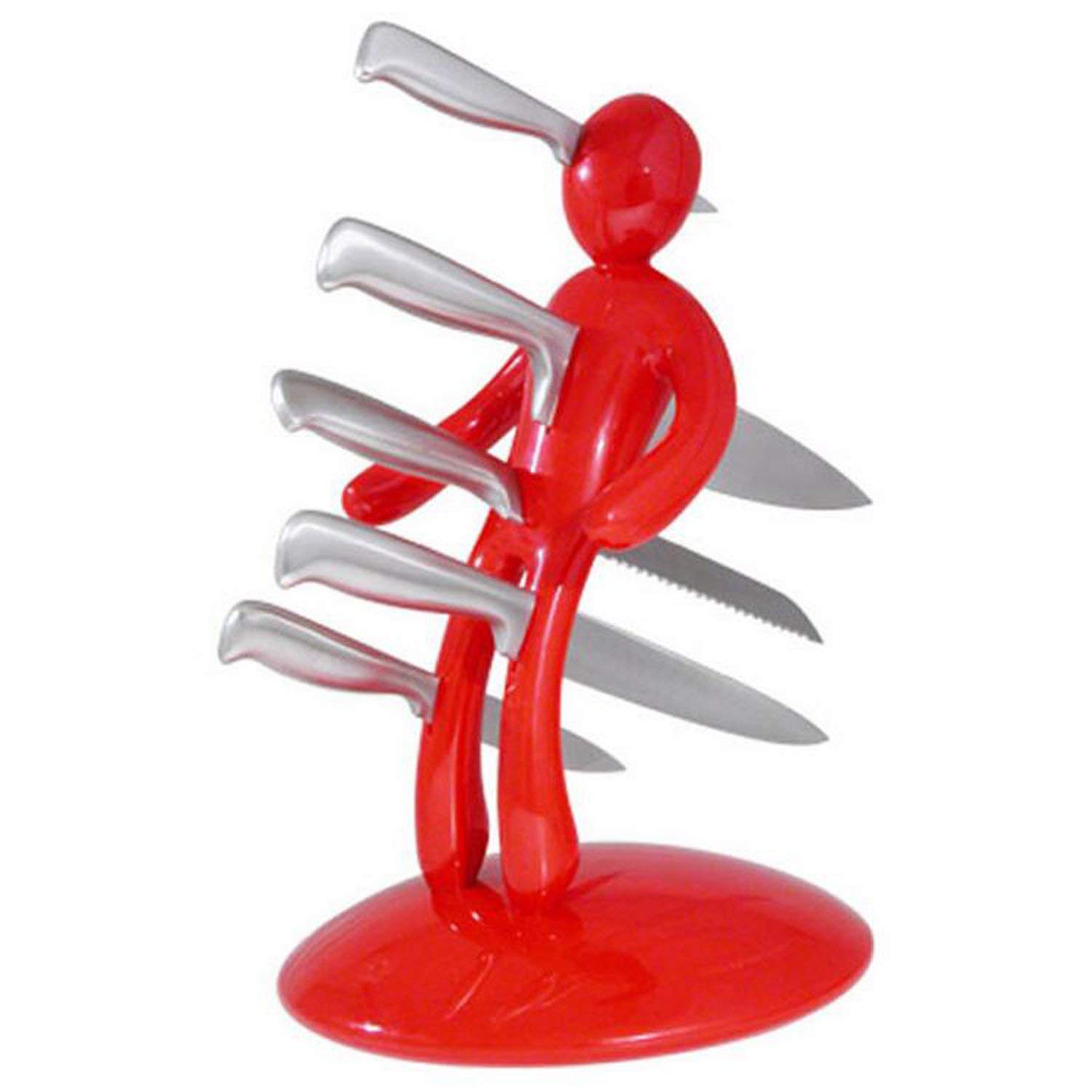 AIYMO Premium 5-Piece Stainless Steel Knife Block Set with Unique Holder - Professional Kitchen Knives for Chopping, Slicing & Dicing - Perfect Gift for Home Chefs & Cooking Enthusiasts (Red)