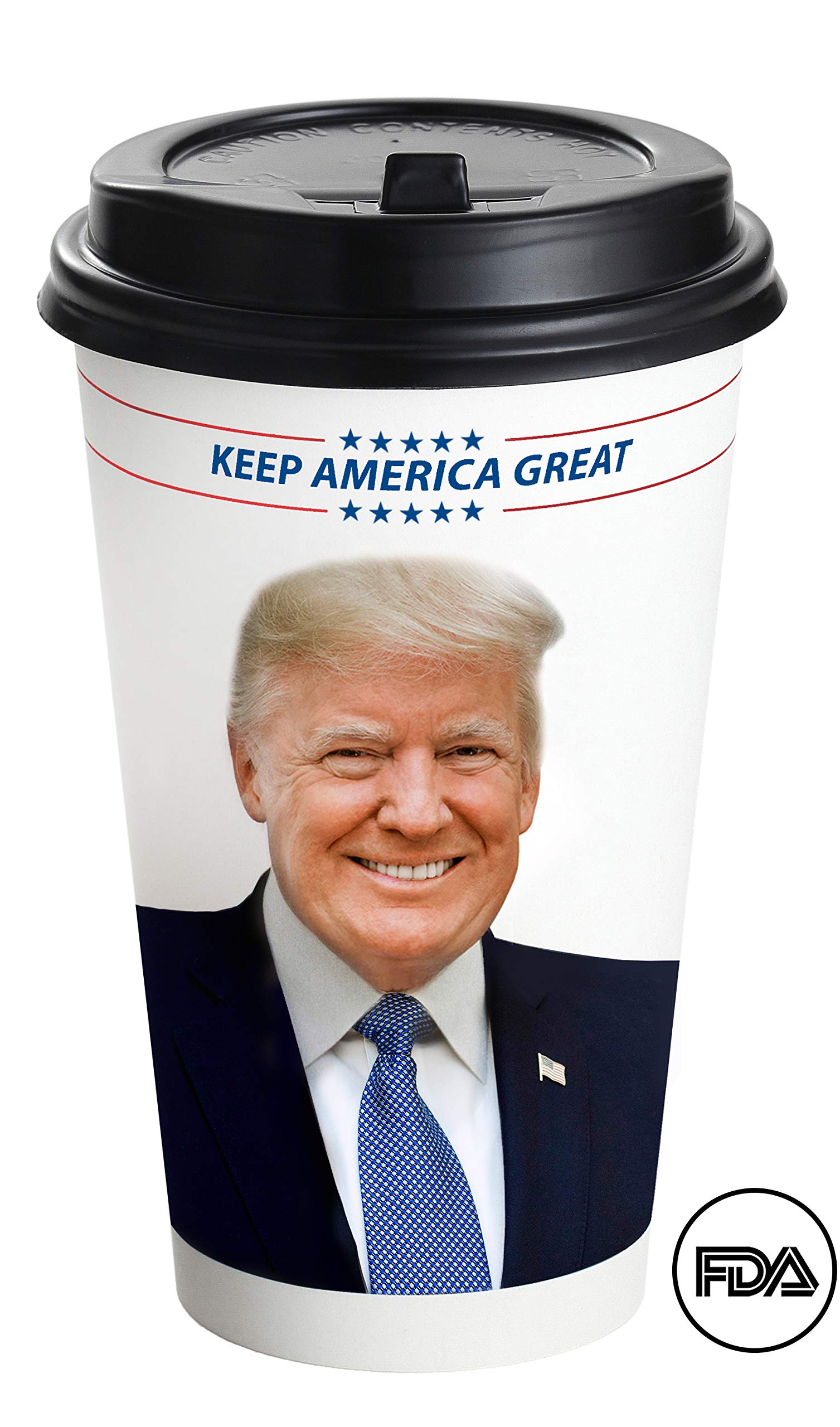 Trump Coffee Cups - 16oz Disposable Paper Travel Mugs (100-Pack) with Black Lids, Sleeves & Stirrer Straws - Perfect for Office, Cafes, Parties & On-the-Go Coffee Lovers