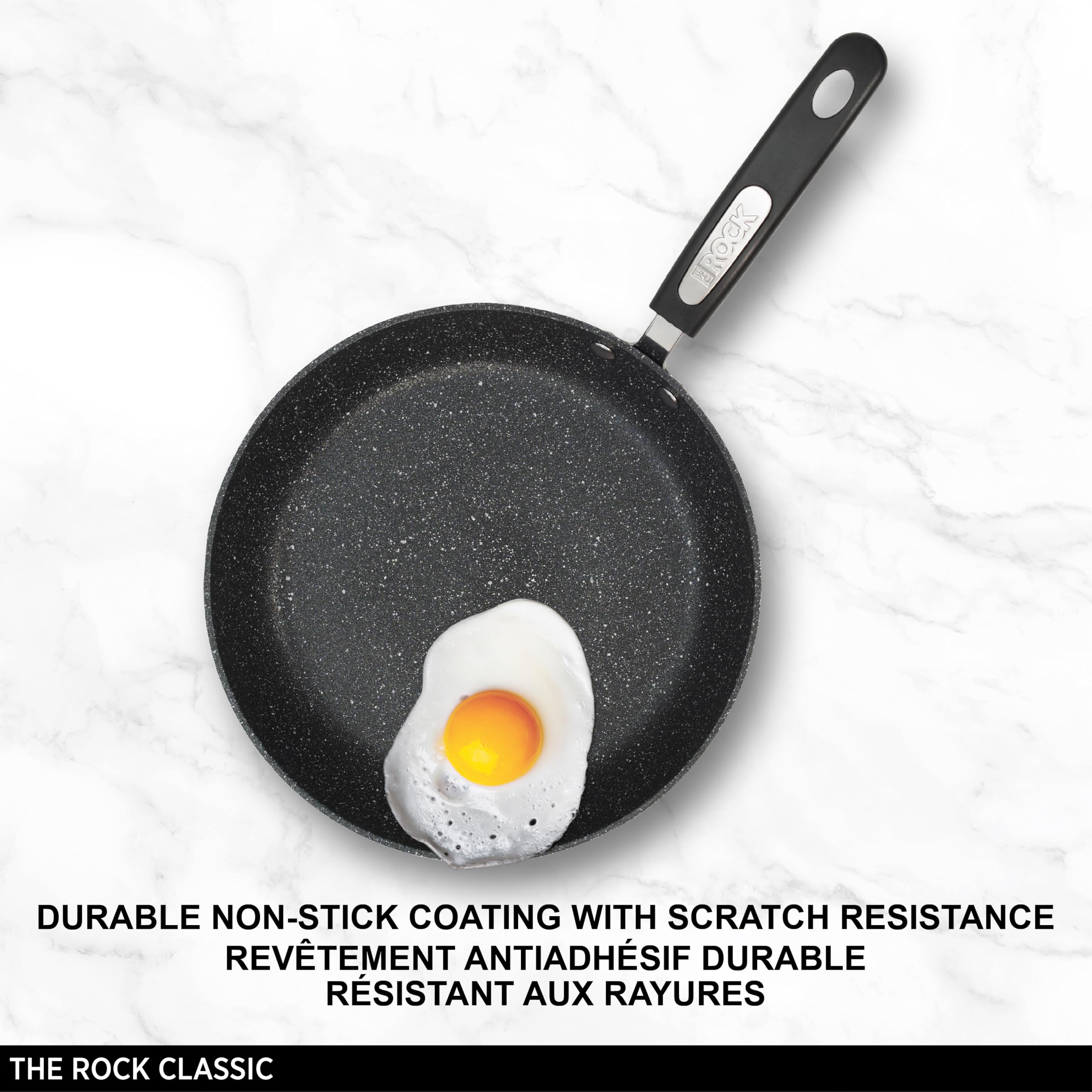 Starfrit The Rock 24cm (9.5 Inch) Non-Stick Frying Pan - Durable Forged Aluminum Cookware - Oven Safe to 350°F - PFOA Free & Easy to Clean - Black Skillet for Searing, Sauteing & Everyday Cooking