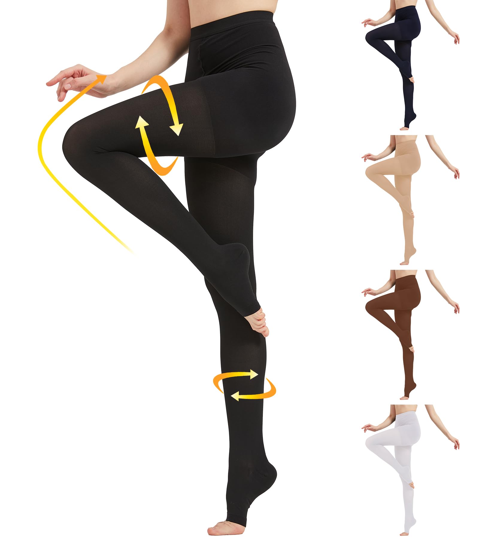 MGANG Medical Compression Stockings for Women & Men - 15-20mmHg Graduated Support Tights, Open Toe, Opaque Waist-High Stockings for Edema, Varicose Veins, DVT & Travel - Black | Perfect for Long Flights, Pregnancy & Post-Surgery Recovery