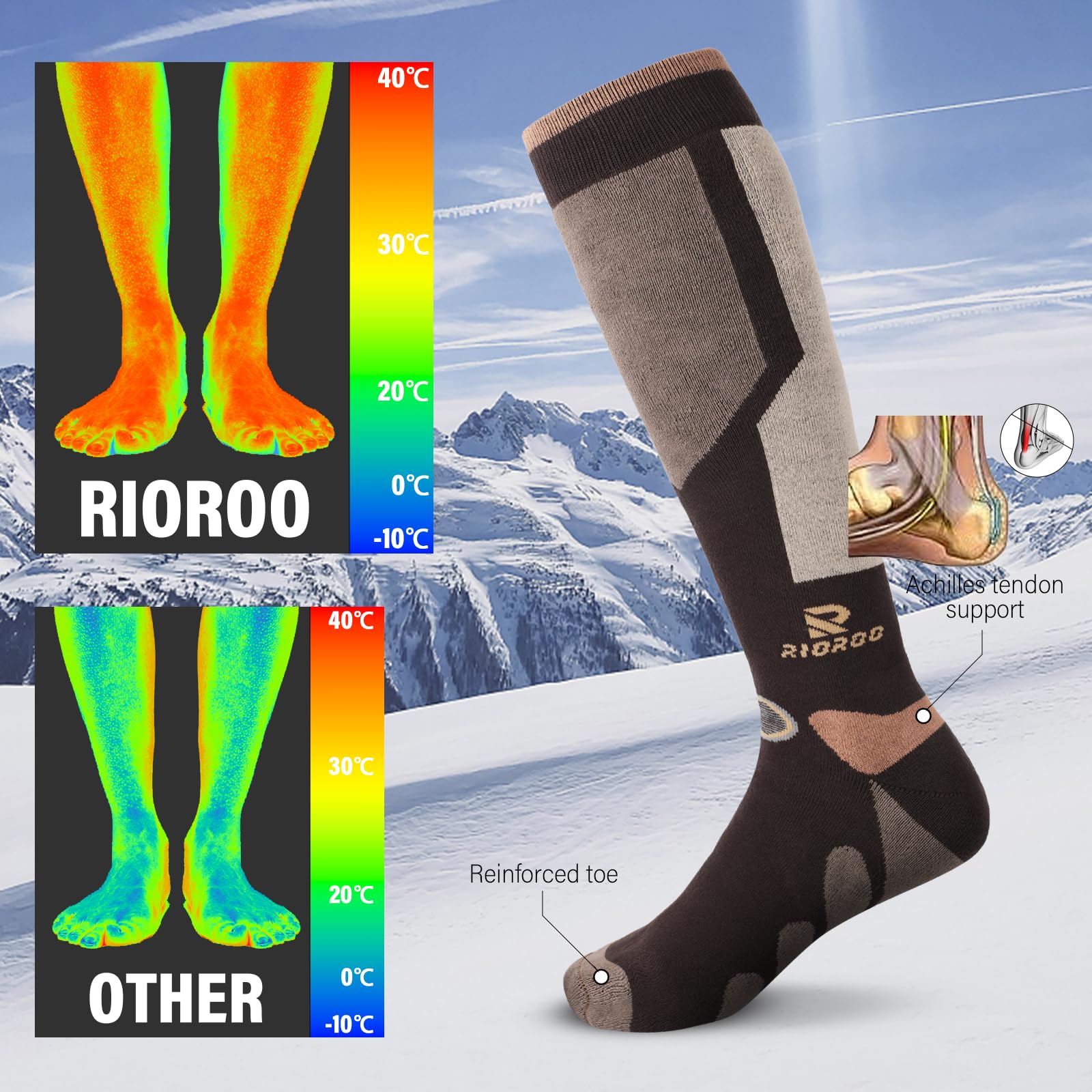 Thermal Ski Socks for Men & Women - 2/3 Pairs Knee-High Warm Socks for Skiing, Snowboarding & Winter Sports | Perfect for Cold Weather & Outdoor Activities
