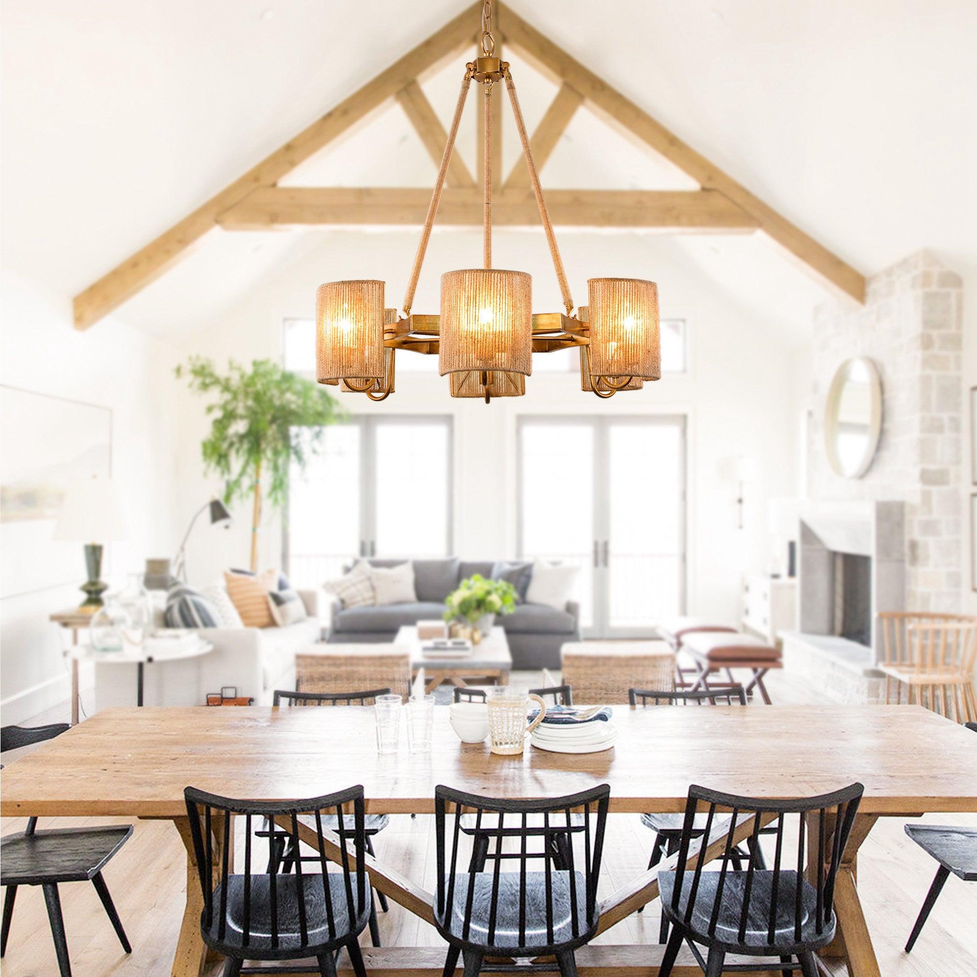 6-Light Farmhouse Style Bedroom Pendant Lighting Fixture - Rustic Chandelier for Master Bedroom, Living Room & Dining Room Decor