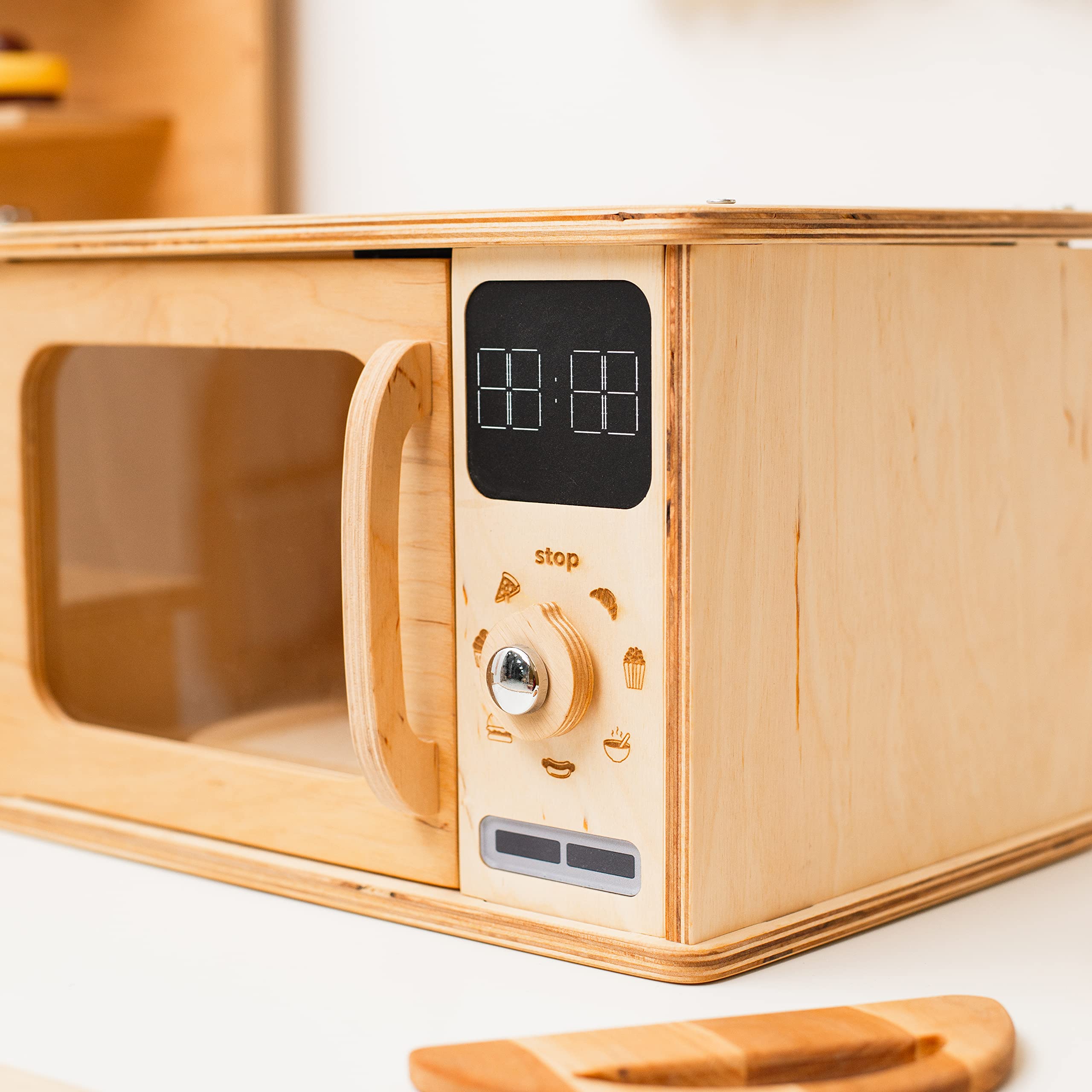 Montessori Wooden Kids Microwave Oven Toy - Natural Wood Play Kitchen for Toddlers 2-3 Years | Pretend Play, Learning Toy, Nursery Decor & Birthday Gift (Dark Walnut) - Perfect for Playrooms, Daycares & Montessori Classrooms