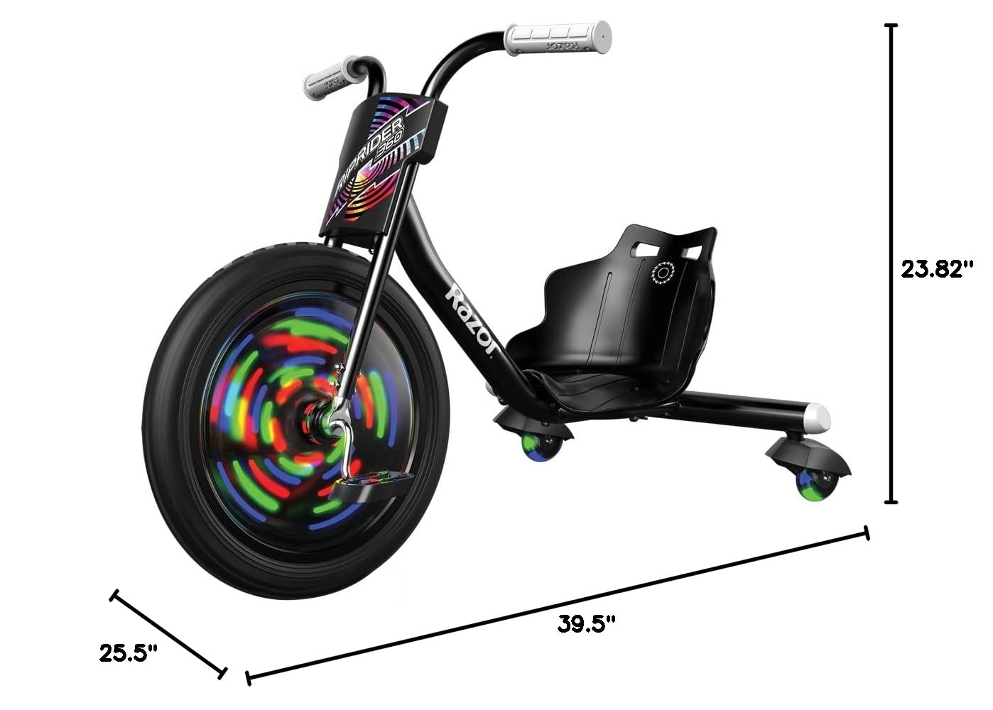 Razor RipRider 360 Lightshow Drifting Tricycle for Kids - Black - 3-Wheel Scooter with LED Light Show - Perfect for Outdoor Play, Backyard Fun & Neighborhood Rides