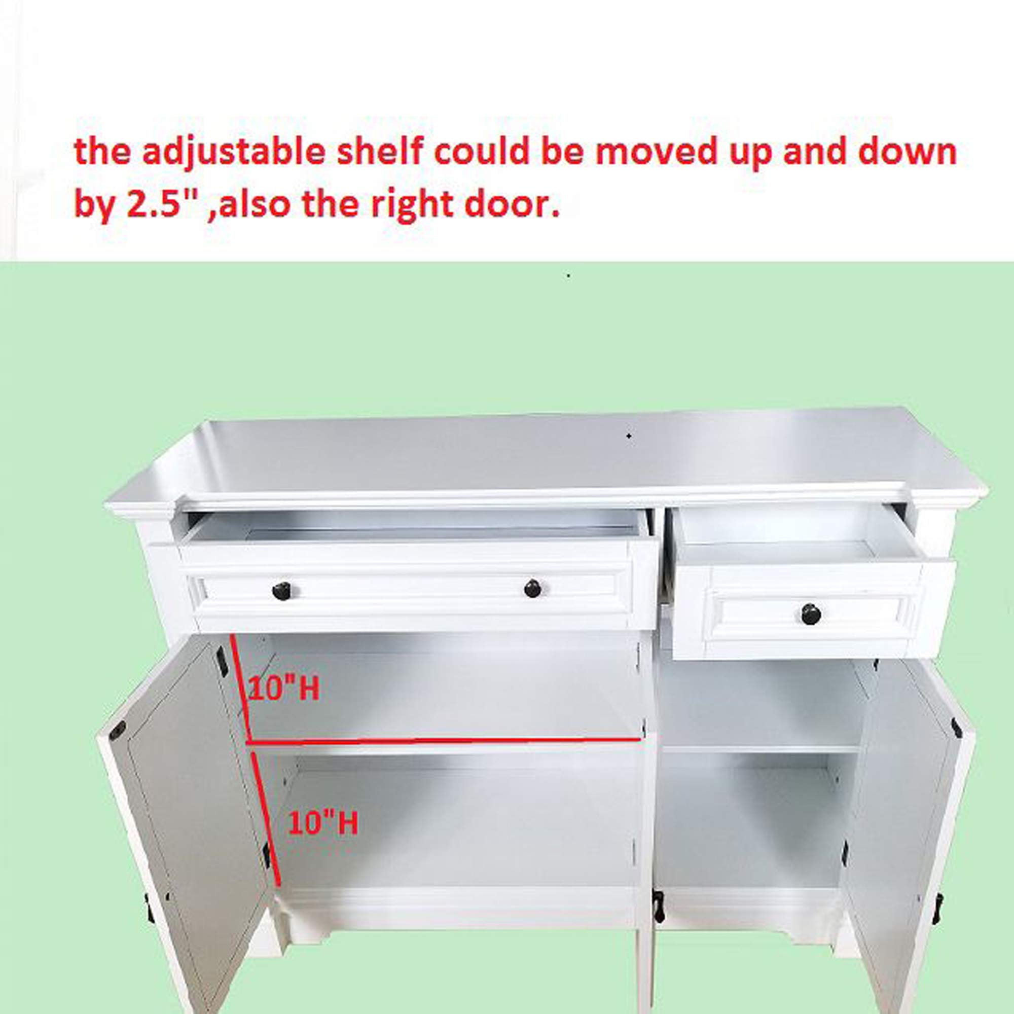 Modern Liam Sideboard Buffet Console Table with Storage Cabinets, Drawers & Shelves - White Wood - Perfect for Dining Room, Living Room & Entryway Storage